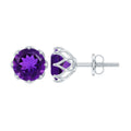 Natural Amethyst Solitaire Stud Earrings with Screw Back