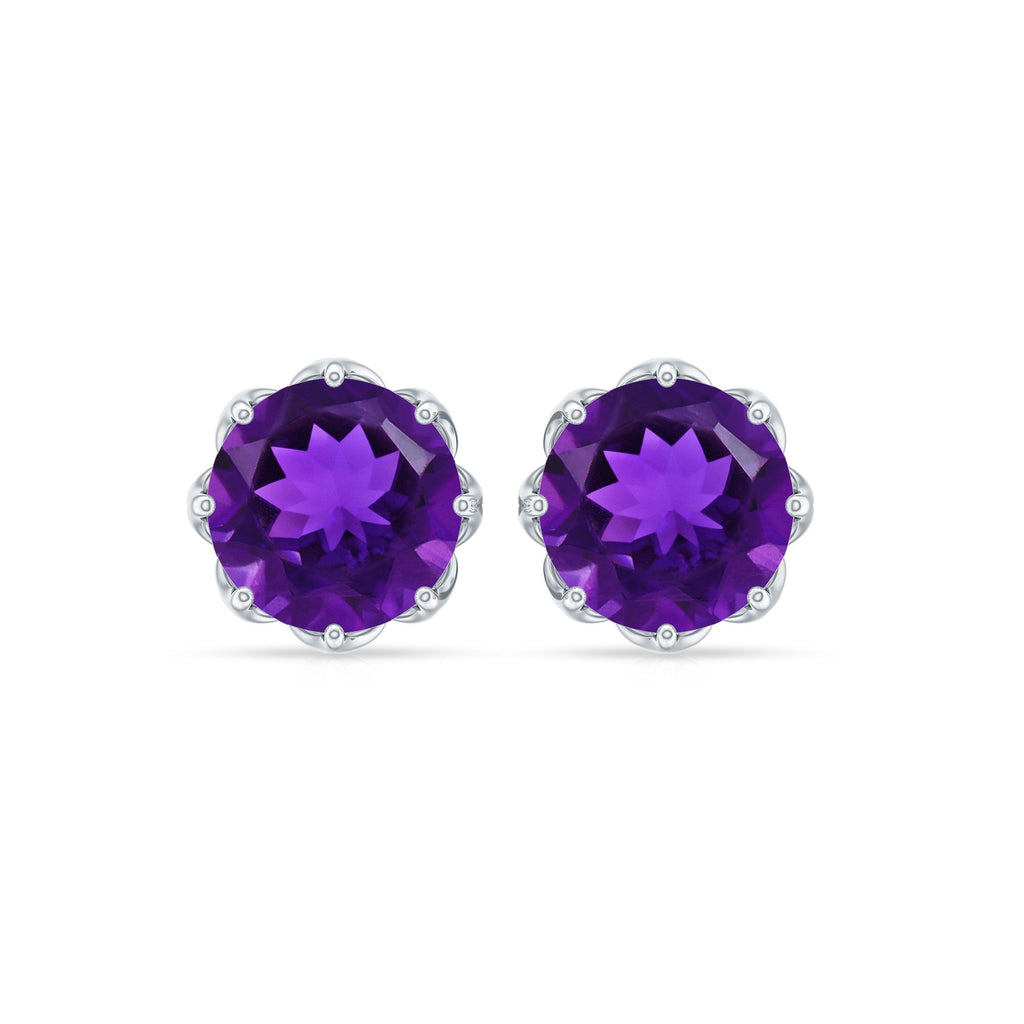 Natural Amethyst Solitaire Stud Earrings with Screw Back