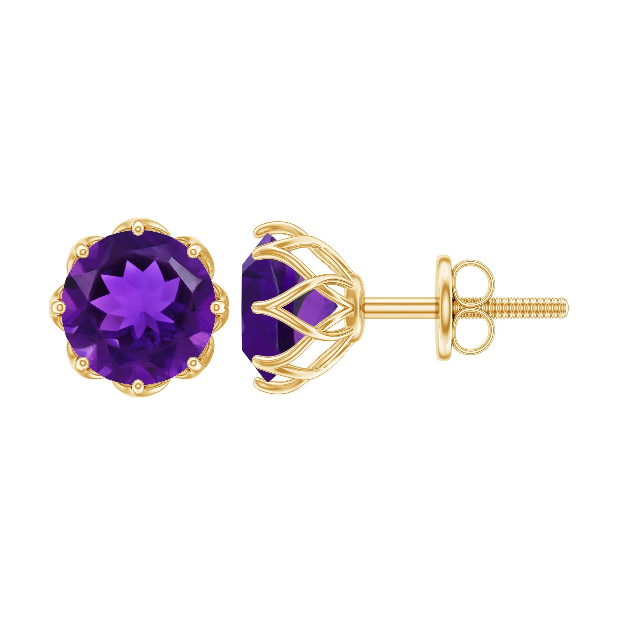 Natural Amethyst Solitaire Stud Earrings with Screw Back | Earrings | Wiccan Center