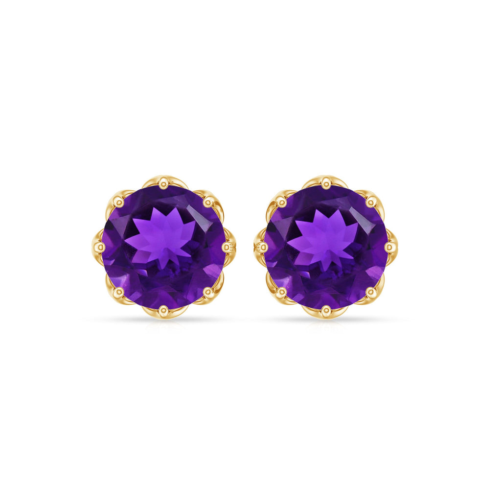 Natural Amethyst Solitaire Stud Earrings with Screw Back