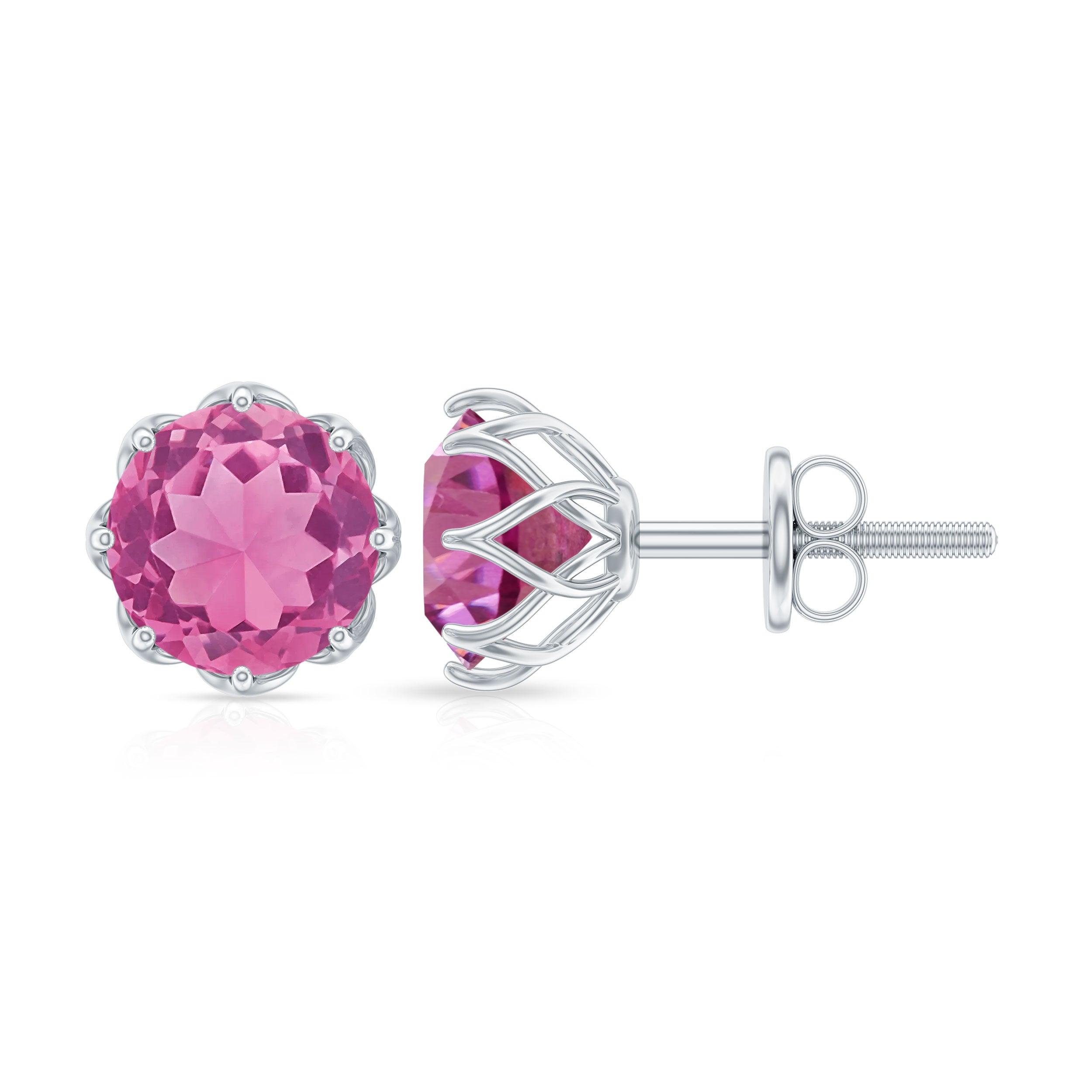 Natural 2.4 Carat Pink Tourmaline Solitaire Earrings with Screw Back