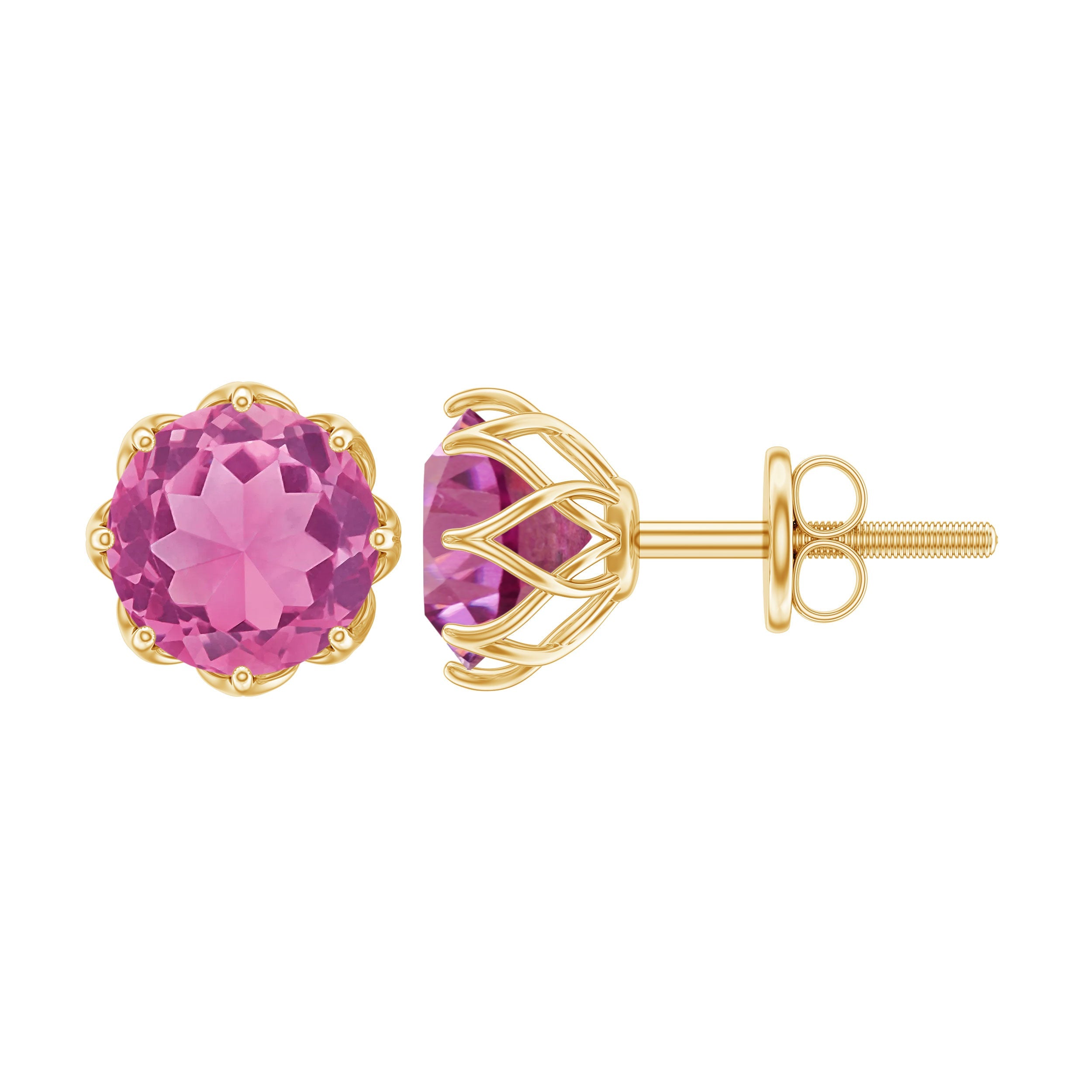 Natural 2.4 Carat Pink Tourmaline Solitaire Earrings with Screw Back | Earrings | Wiccan Center