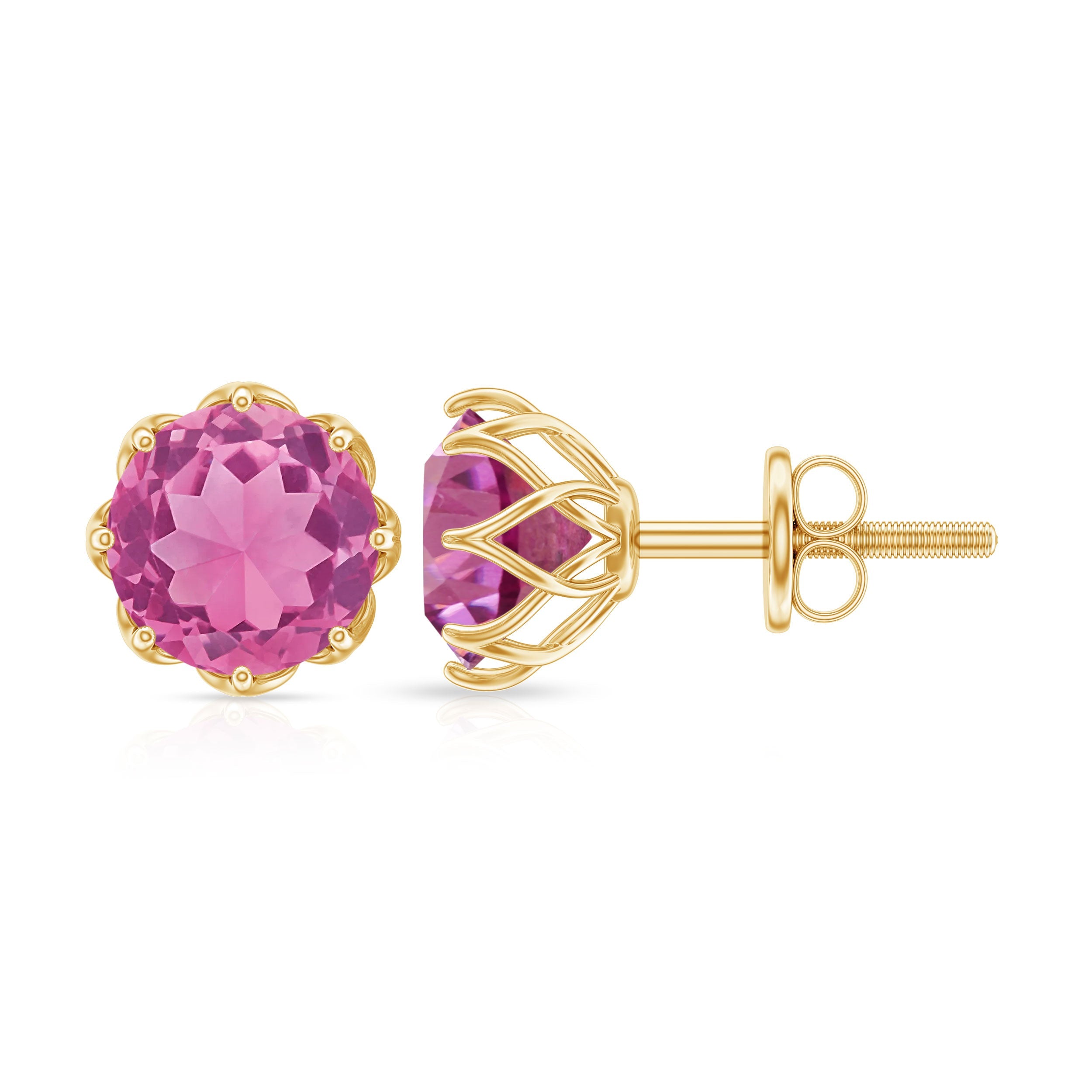 Natural 2.4 Carat Pink Tourmaline Solitaire Earrings with Screw Back