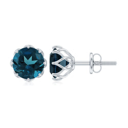 2.7 Carat Genuine London Blue Topaz Solitaire Stud Earrings With Certificate | Earrings | Wiccan Center