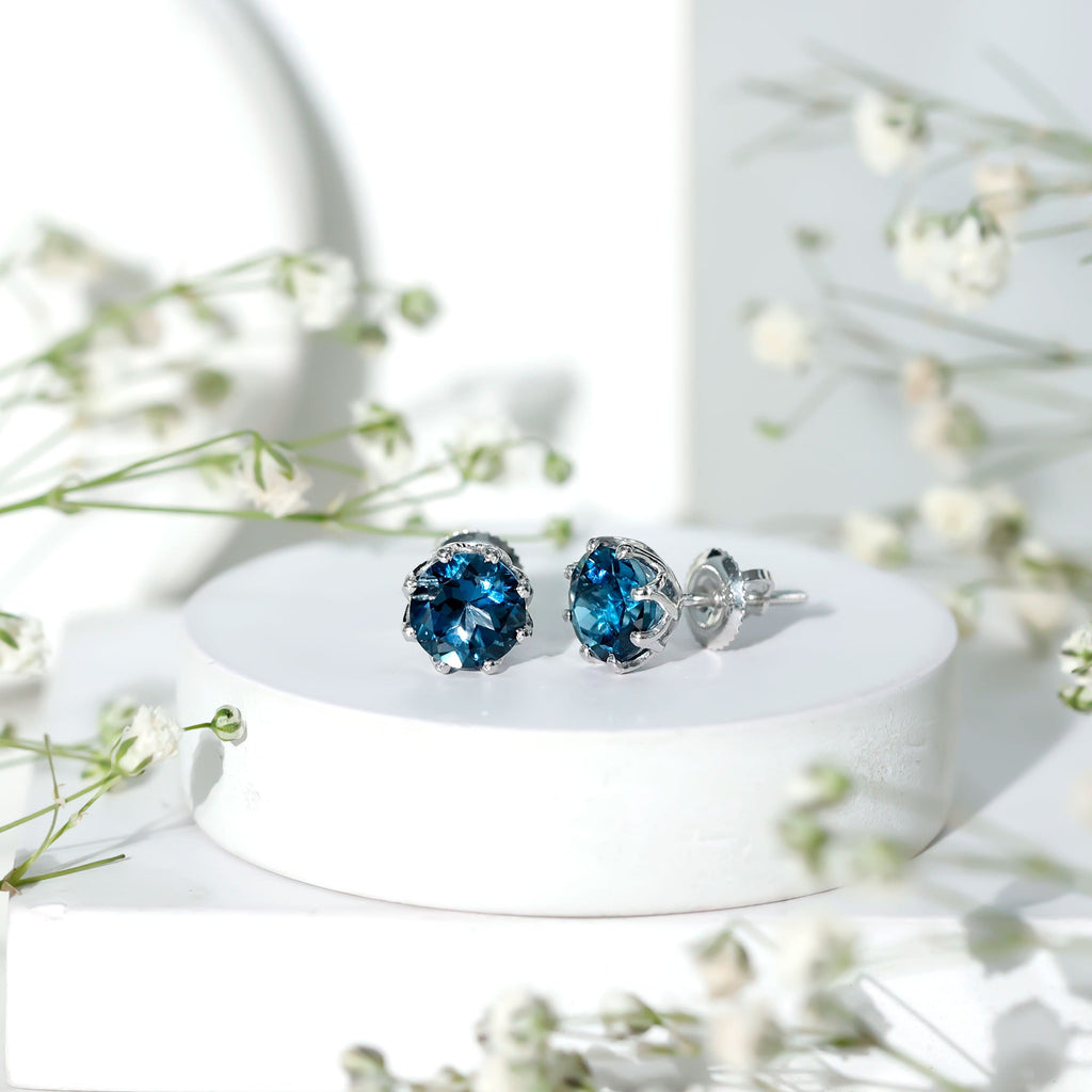2.7 Carat Genuine London Blue Topaz Solitaire Stud Earrings With Certificate