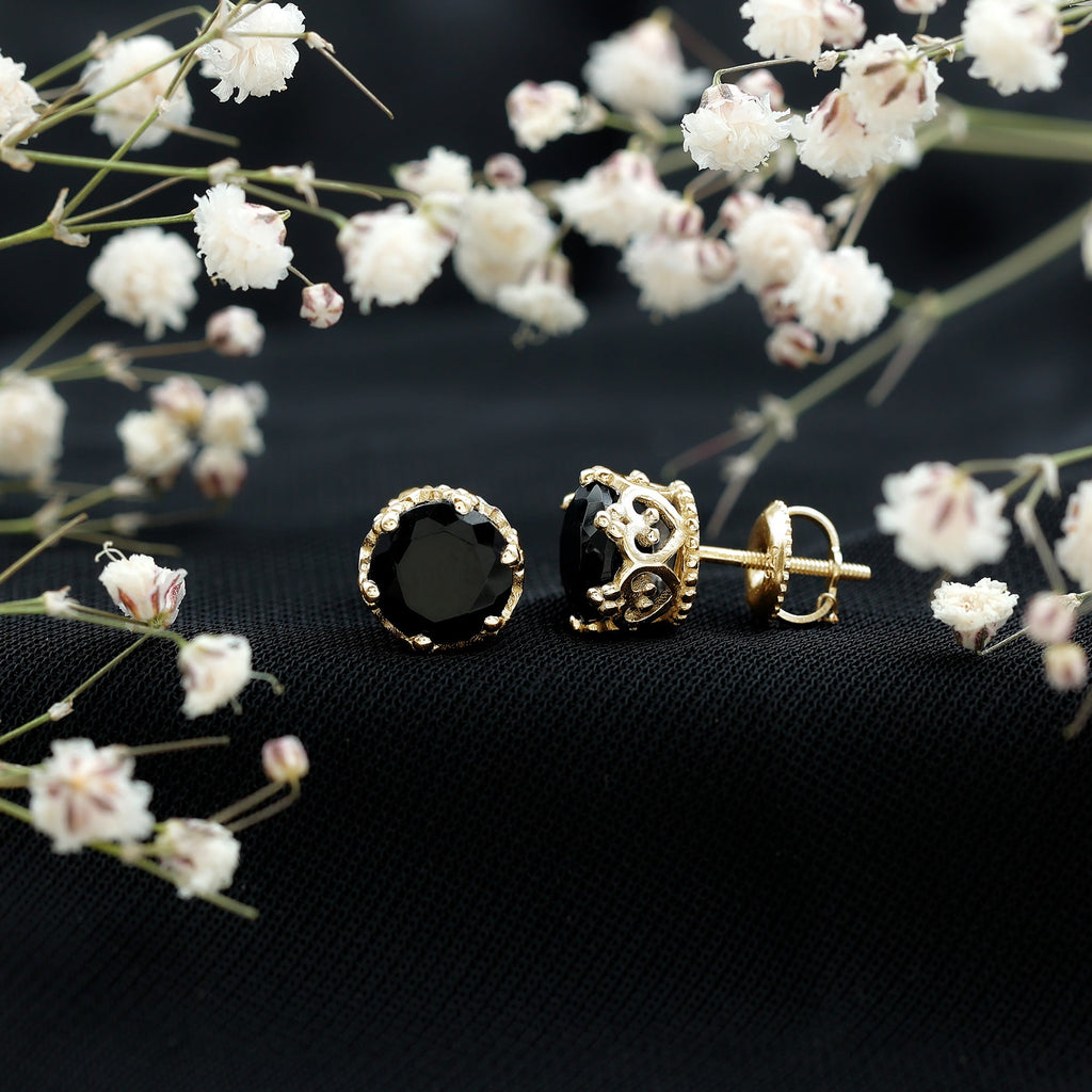 3 Carat Genuine Black Spinel Crown Stud Earrings