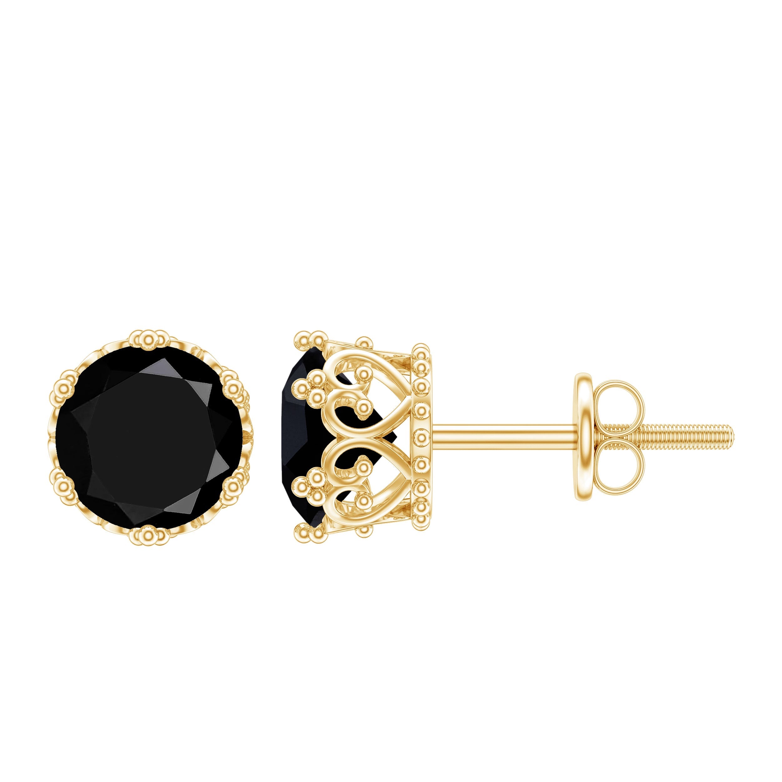 Genuine Black Onyx Crown Stud Earrings with Screw Back | Earrings | Wiccan Center
