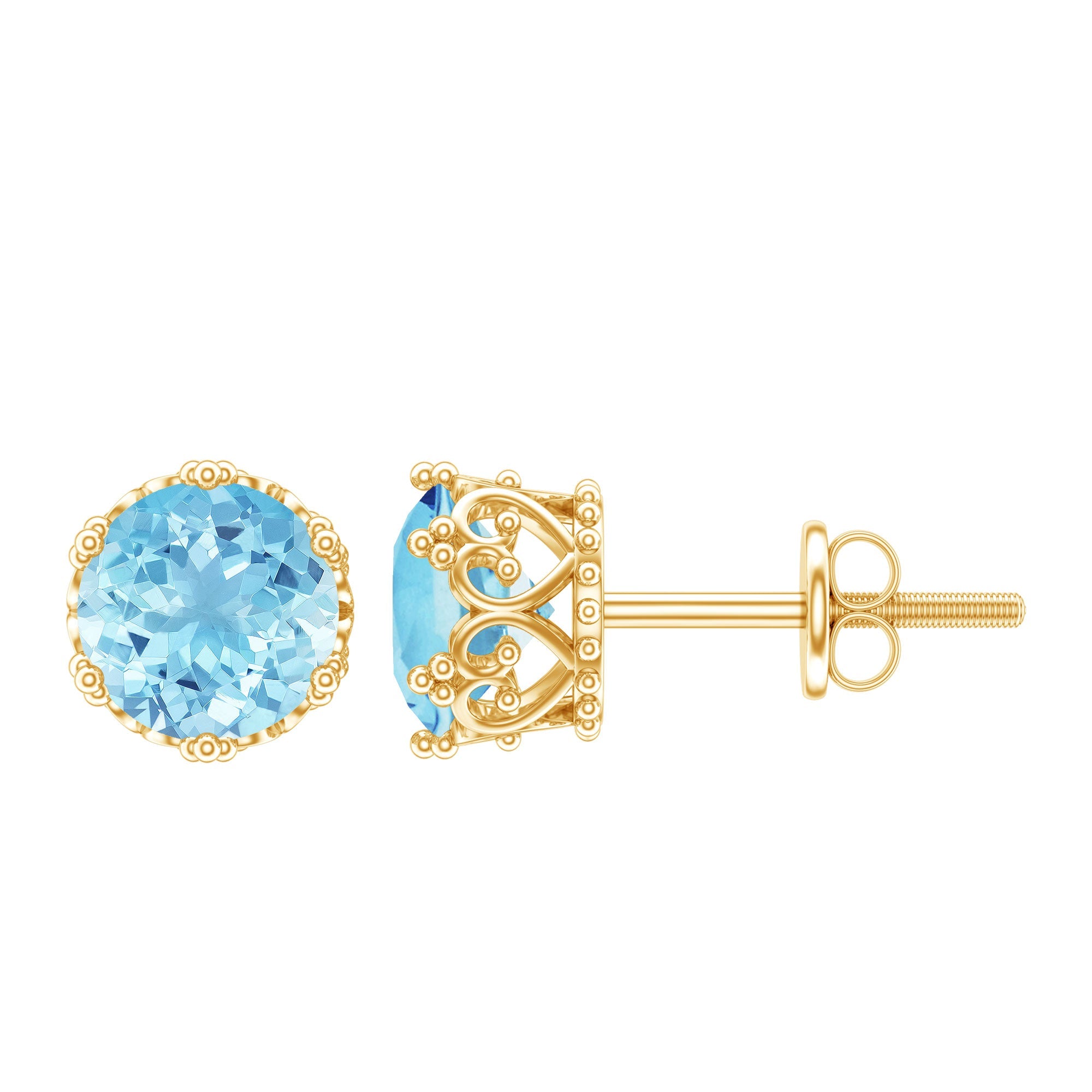 1.6 Carat Genuine Aquamarine Crown Stud Earrings | Earrings | Wiccan Center
