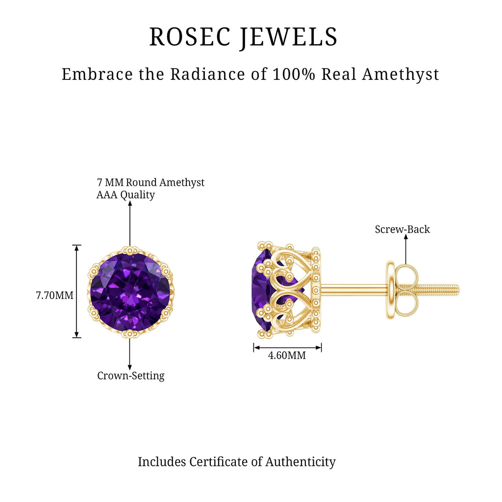 Genuine Amethyst Stud Earrings with Certificate