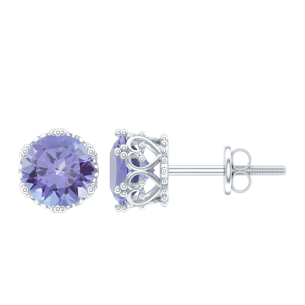 Natural 1.8 Carat Tanzanite Crown Stud Earrings with Screw Back