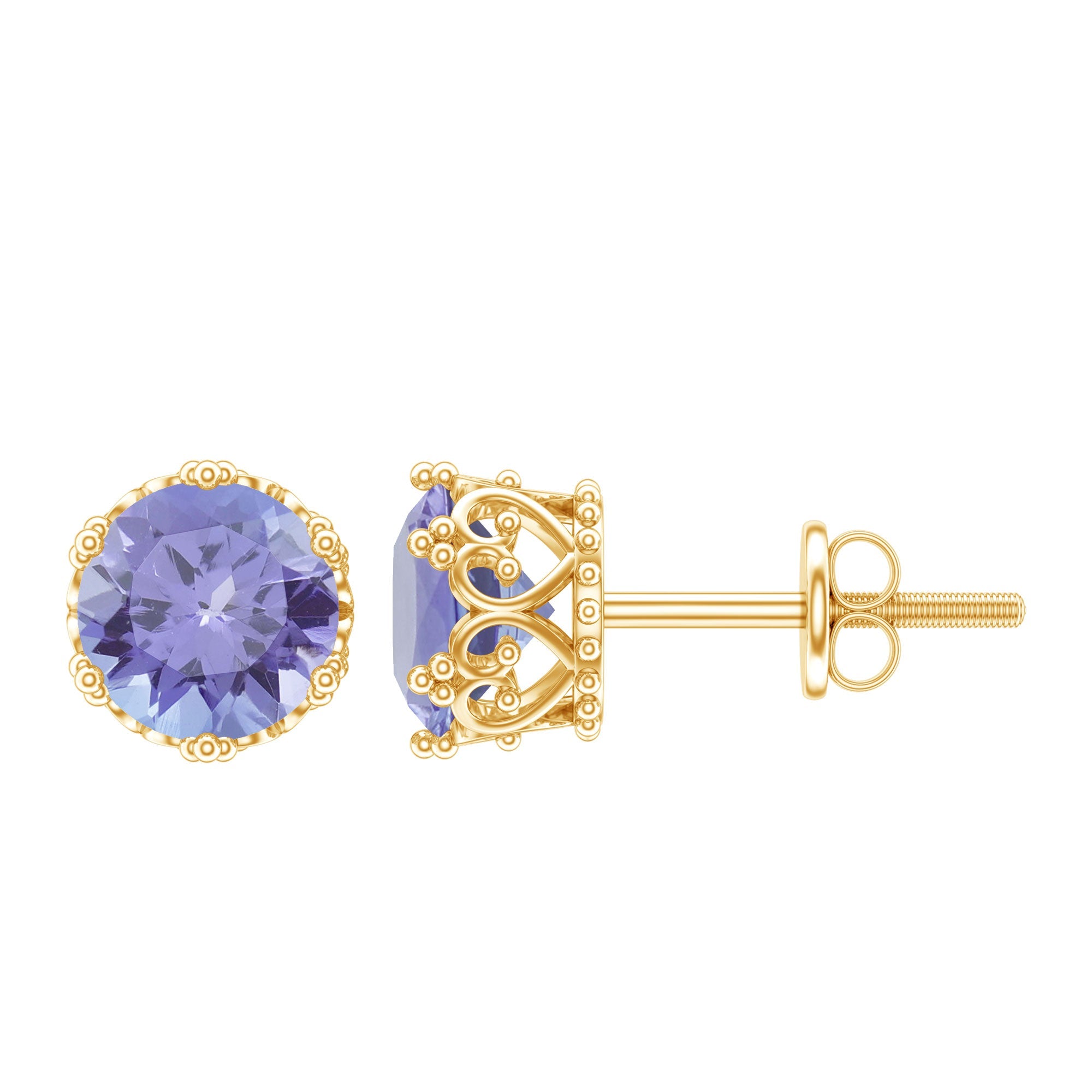 Natural 1.8 Carat Tanzanite Crown Stud Earrings with Screw Back | Earrings | Wiccan Center
