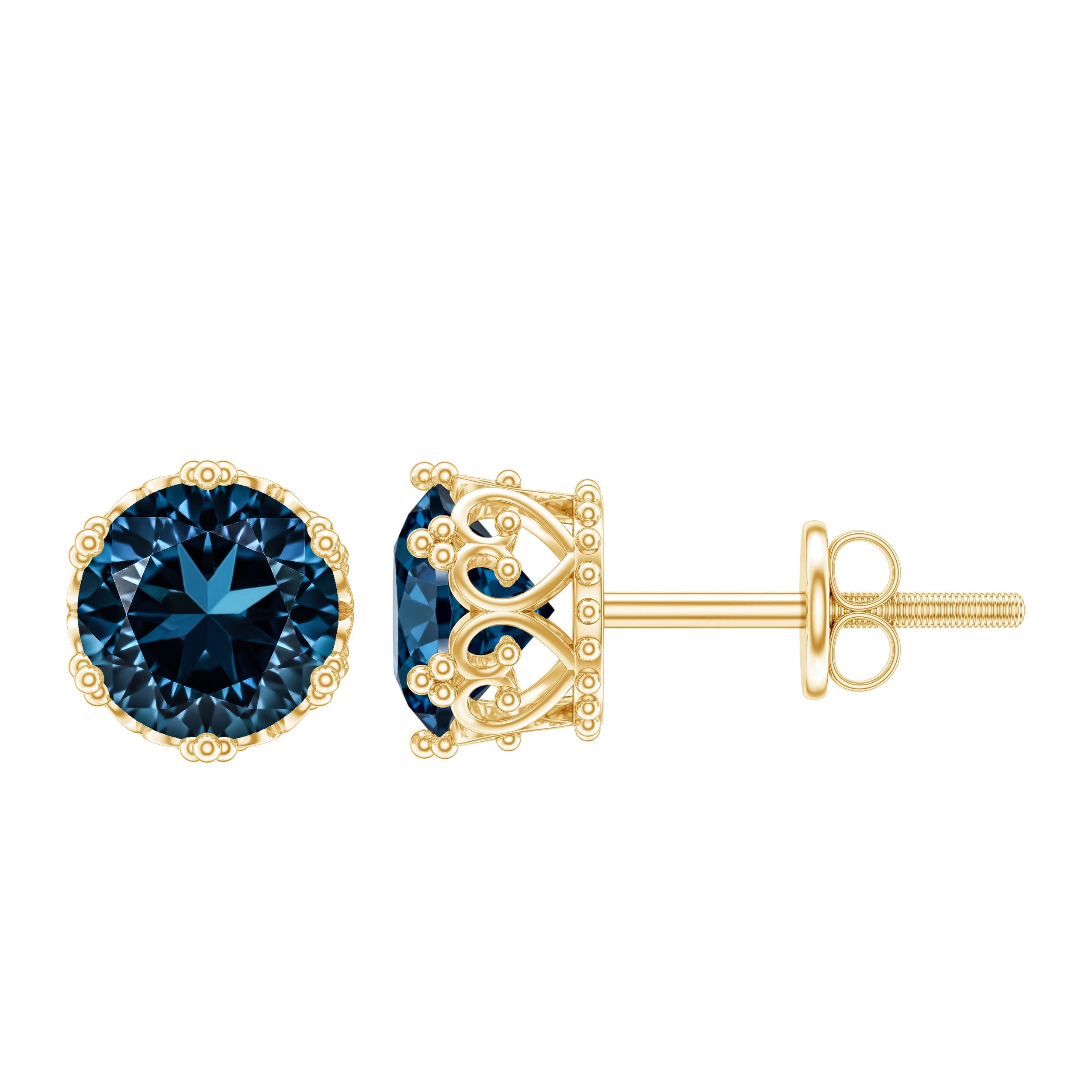 2.7 Carat Round Cut London Blue Topaz Crown Stud Earrings | Earrings | Wiccan Center