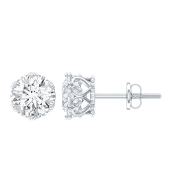 1.97 Carat Round Shape Moissanite Stud Earrings in Crown Setting | Earrings | Wiccan Center