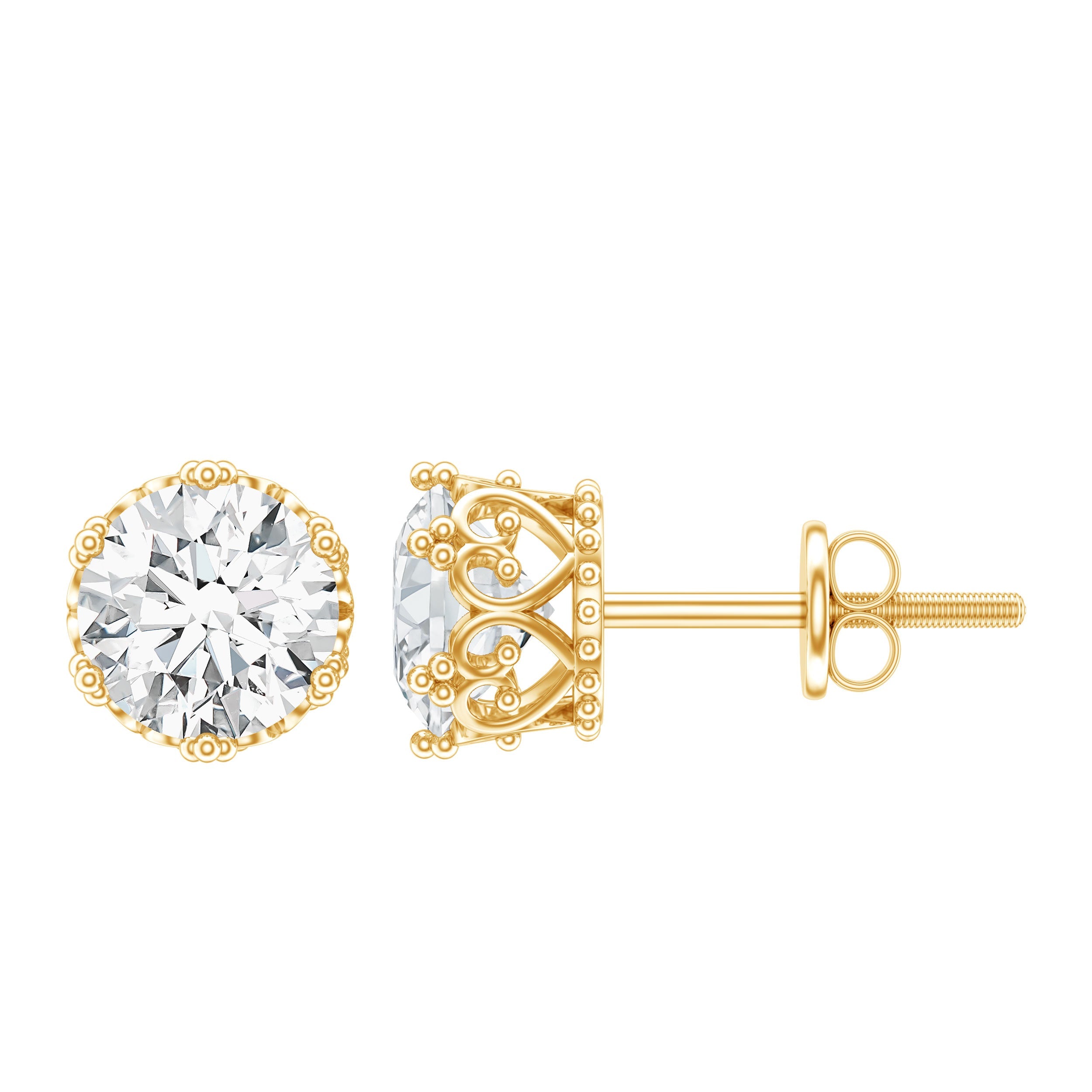 1.97 Carat Round Shape Moissanite Stud Earrings in Crown Setting | Earrings | Wiccan Center