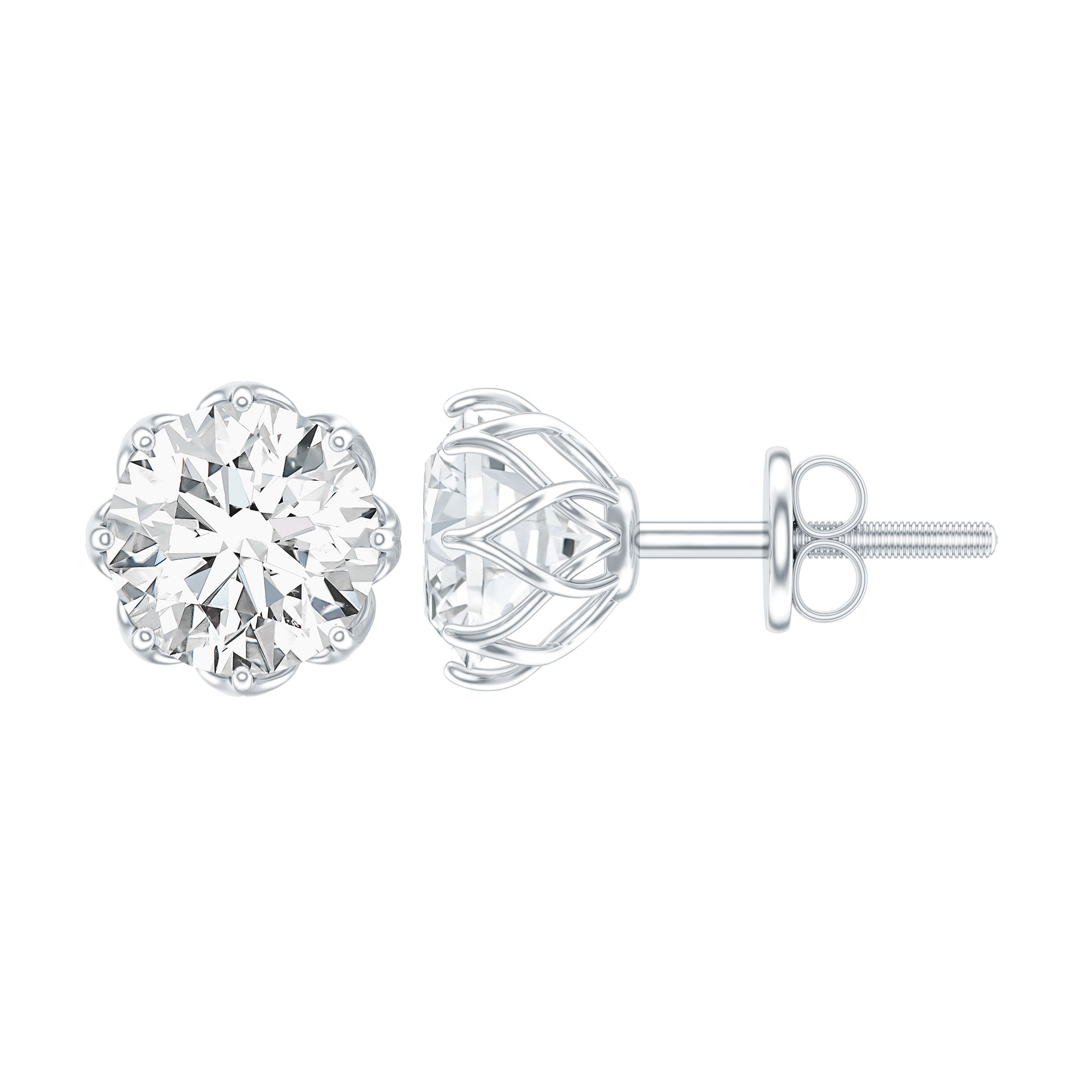 Certified Brilliant Cut 1.9 Carat Moissanite Solitaire Stud Earrings