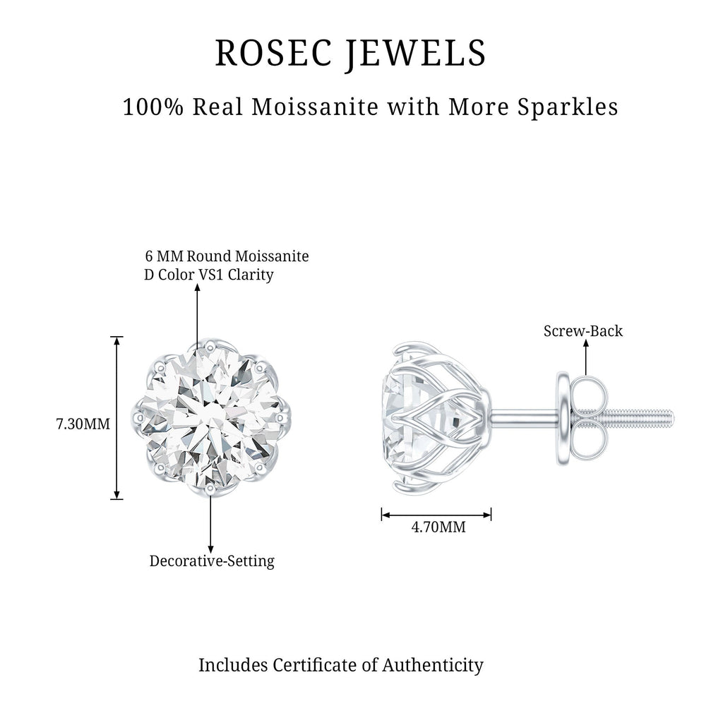 Certified Brilliant Cut 1.9 Carat Moissanite Solitaire Stud Earrings