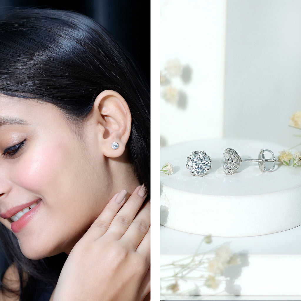 Certified Brilliant Cut 1.9 Carat Moissanite Solitaire Stud Earrings