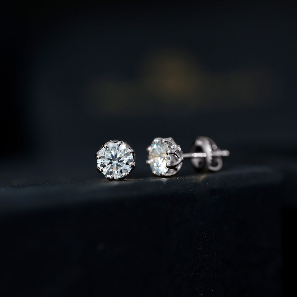 Certified Brilliant Cut 1.9 Carat Moissanite Solitaire Stud Earrings