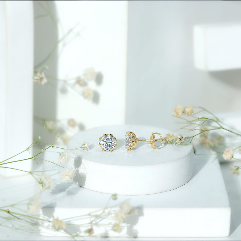 Certified Brilliant Cut 1.9 Carat Moissanite Solitaire Stud Earrings
