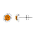 Round Citrine and Diamond Stud Earrings
