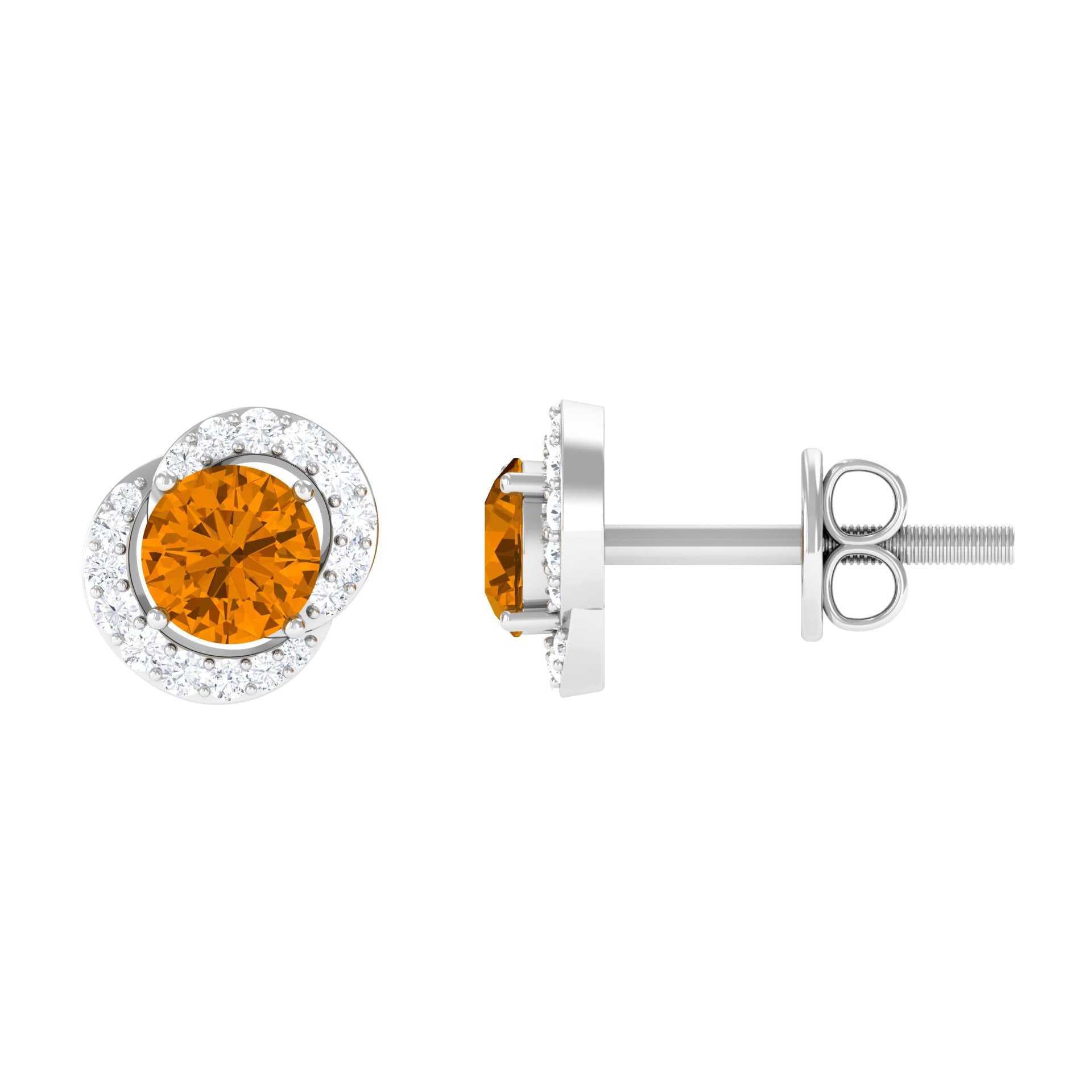 Round Citrine and Diamond Stud Earrings