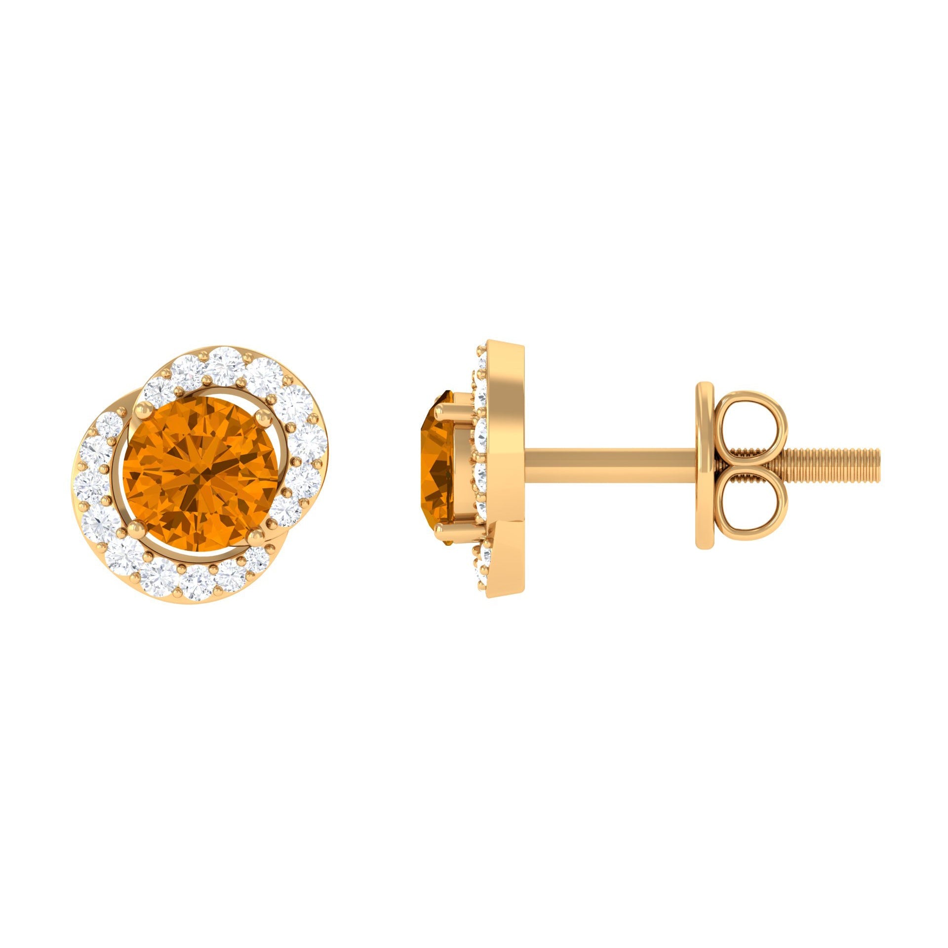Round Citrine and Diamond Stud Earrings | Earrings | Wiccan Center
