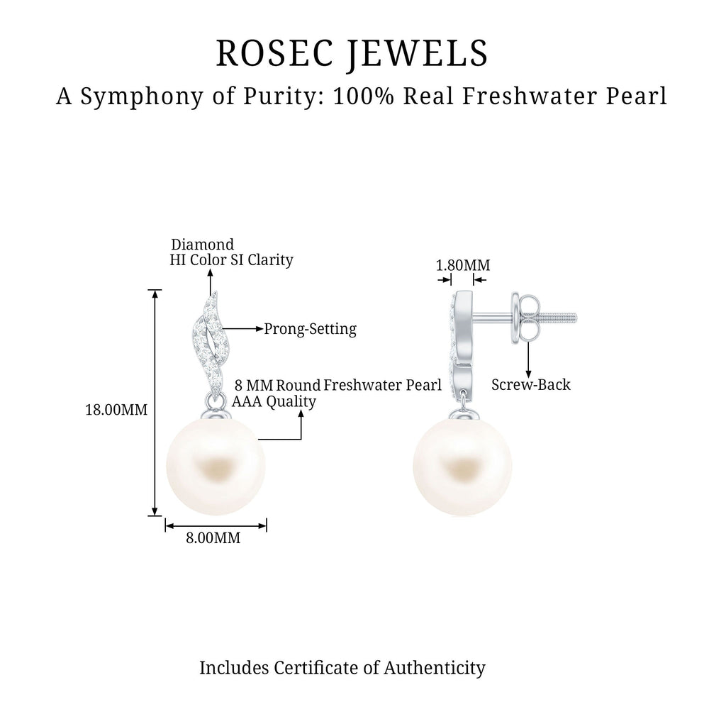 14.9 Carat Genuine Freshwater Pearl and Diamond Drop Earrings with Certificate