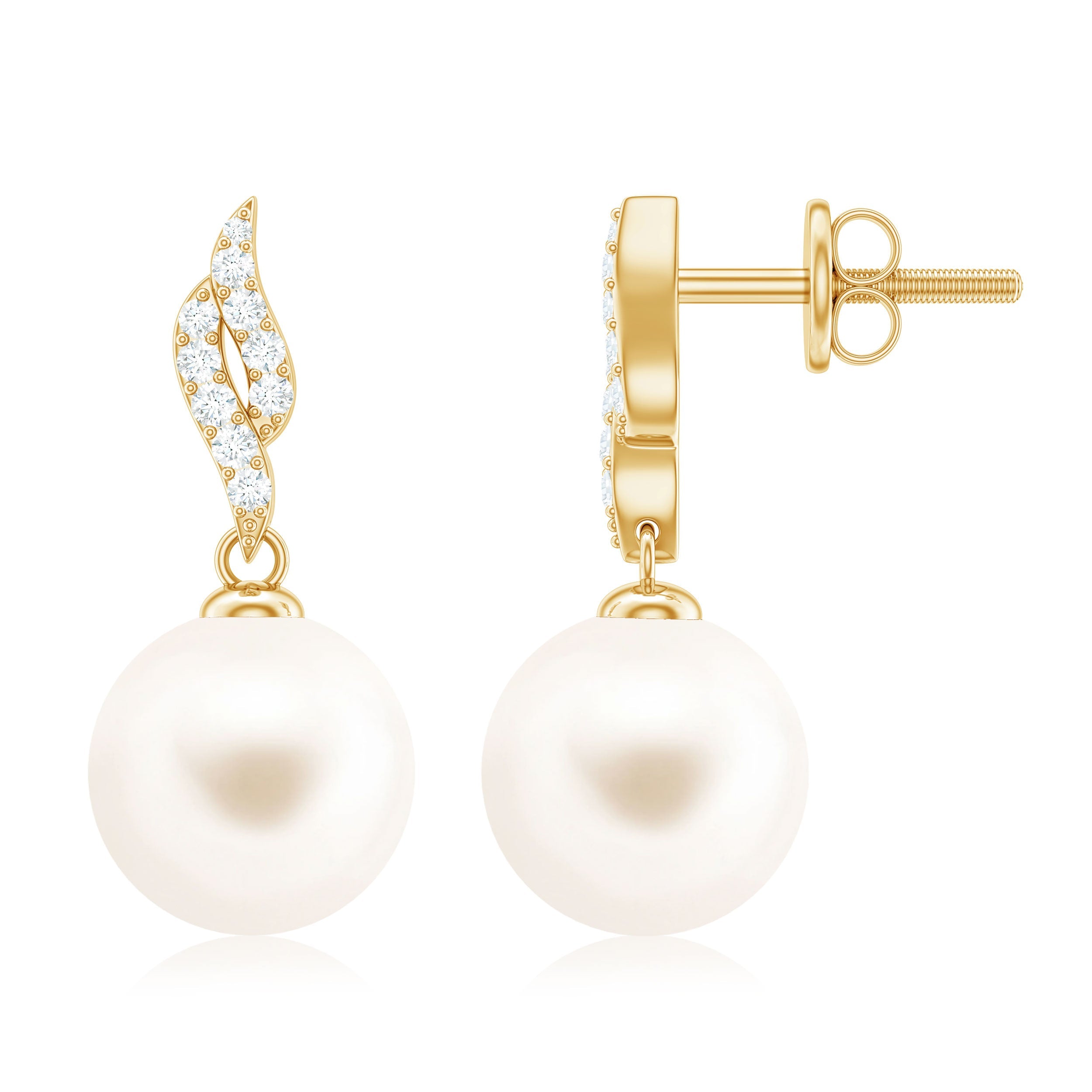 14.9 Carat Genuine Freshwater Pearl and Diamond Drop Earrings with Certificate | Earrings | Wiccan Center