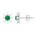 Natural Emerald and Diamond Floral Stud Earrings