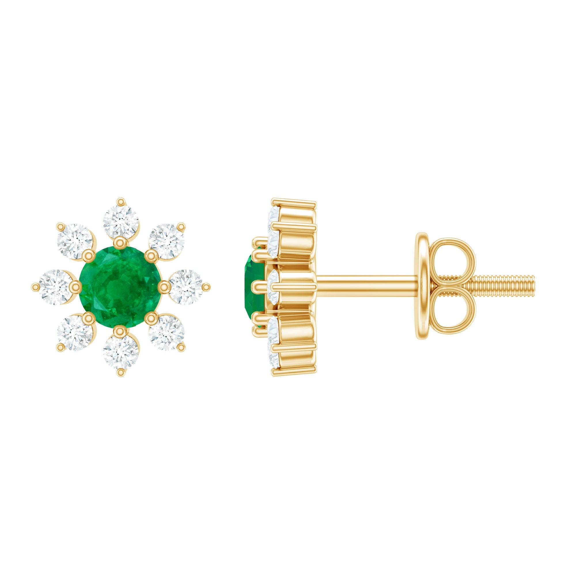 Natural Emerald and Diamond Floral Stud Earrings | Earrings | Wiccan Center