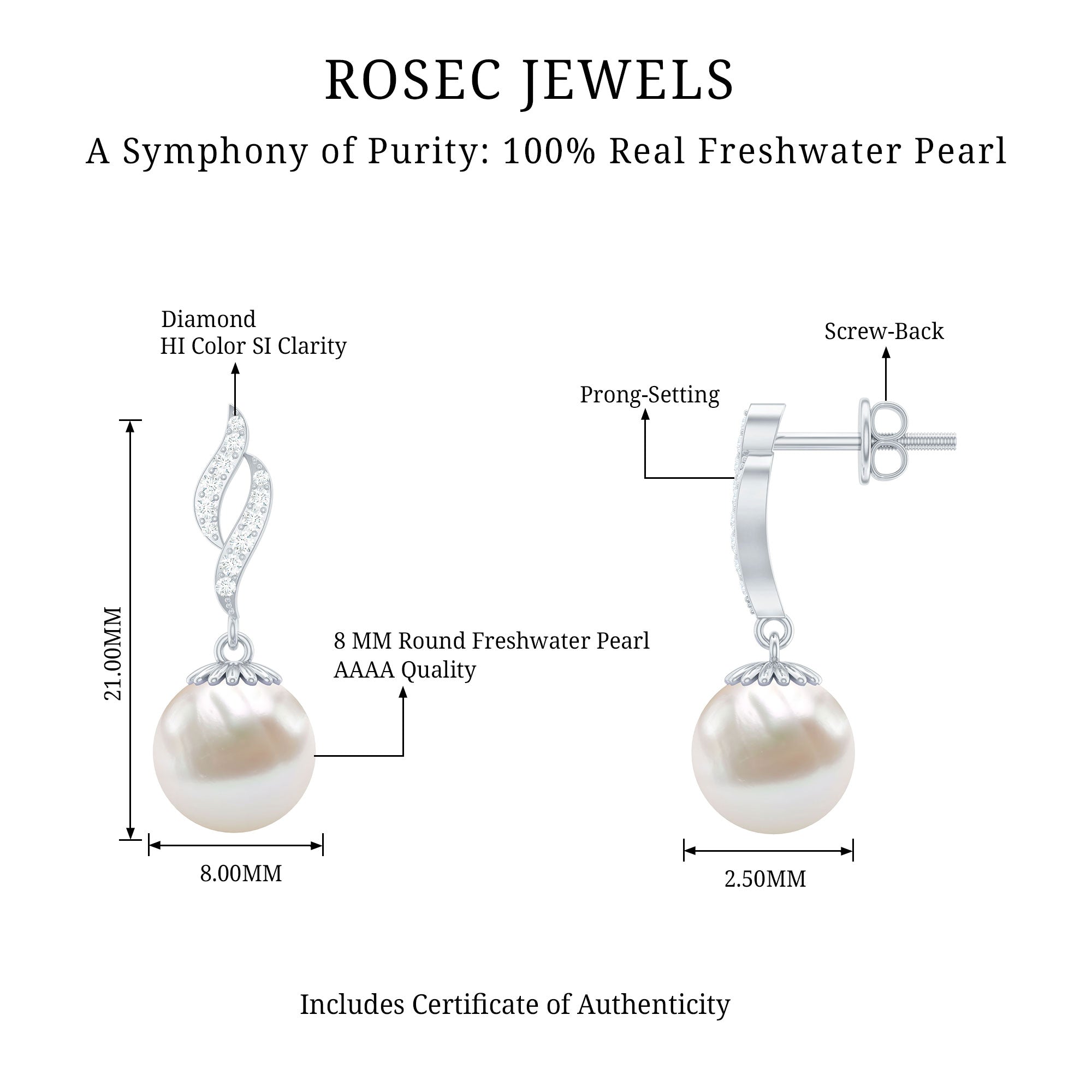 14.9 Carat Freshwater Pearl Drop Earrings with Diamond Accents