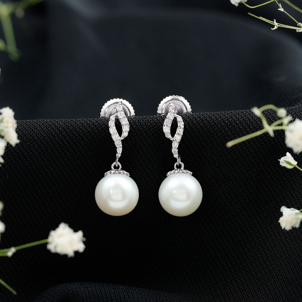 14.9 Carat Freshwater Pearl Drop Earrings with Diamond Accents