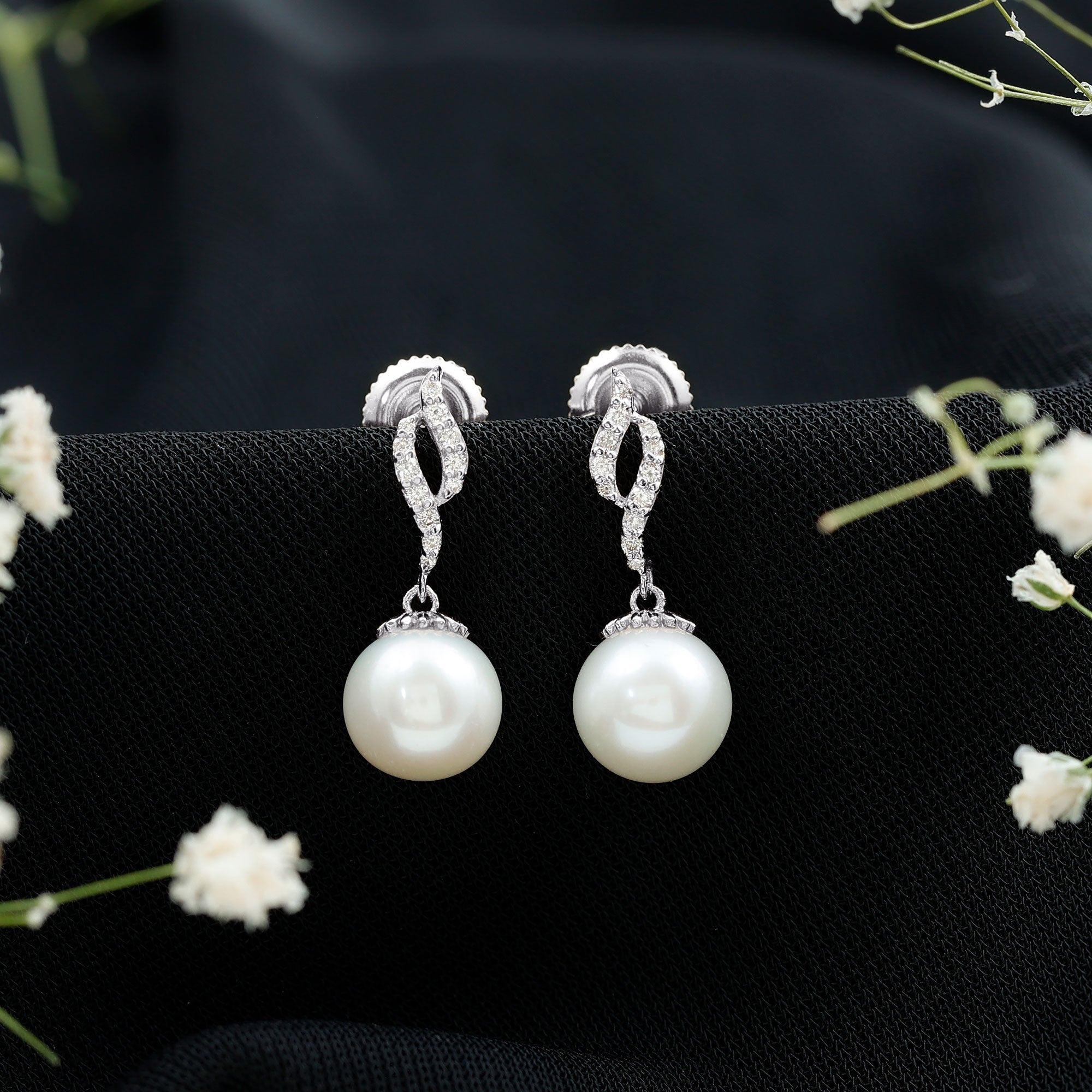 14.9 Carat Freshwater Pearl Drop Earrings with Diamond Accents