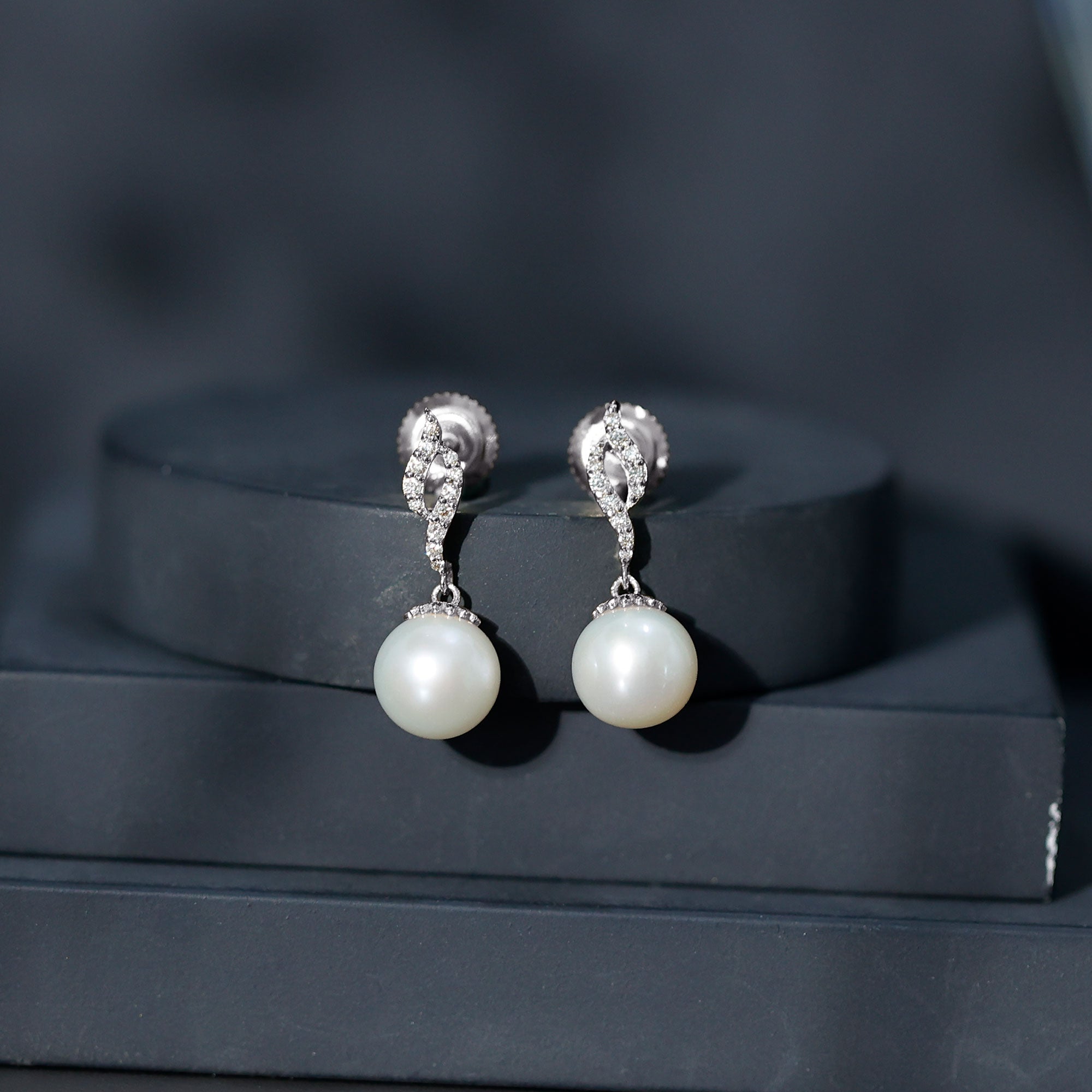 14.9 Carat Freshwater Pearl Drop Earrings with Diamond Accents