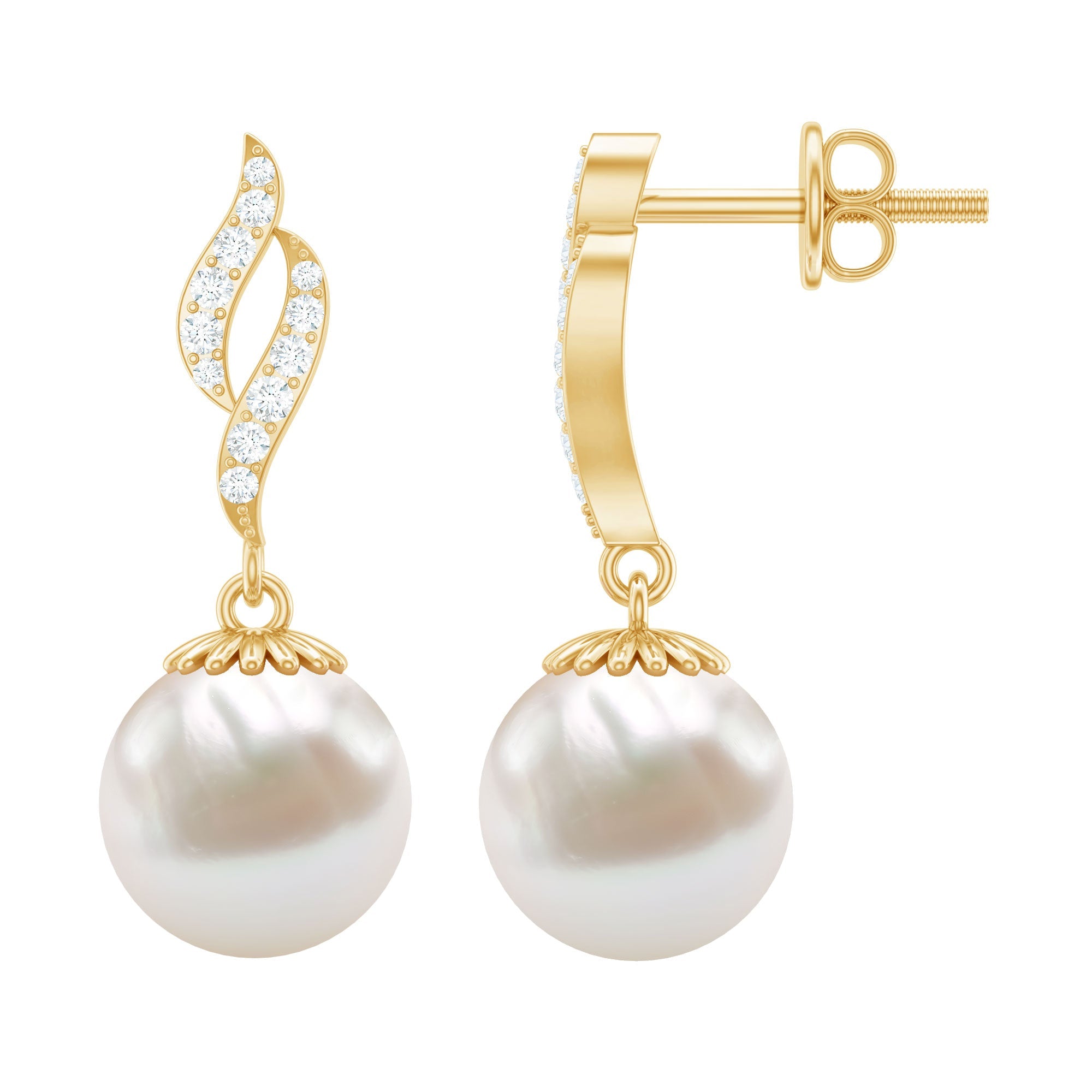 14.9 Carat Freshwater Pearl Drop Earrings with Diamond Accents | Earrings | Wiccan Center