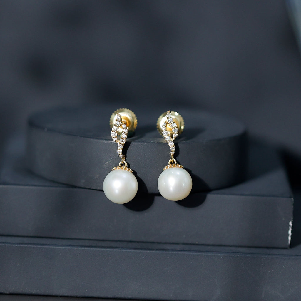 14.9 Carat Freshwater Pearl Drop Earrings with Diamond Accents