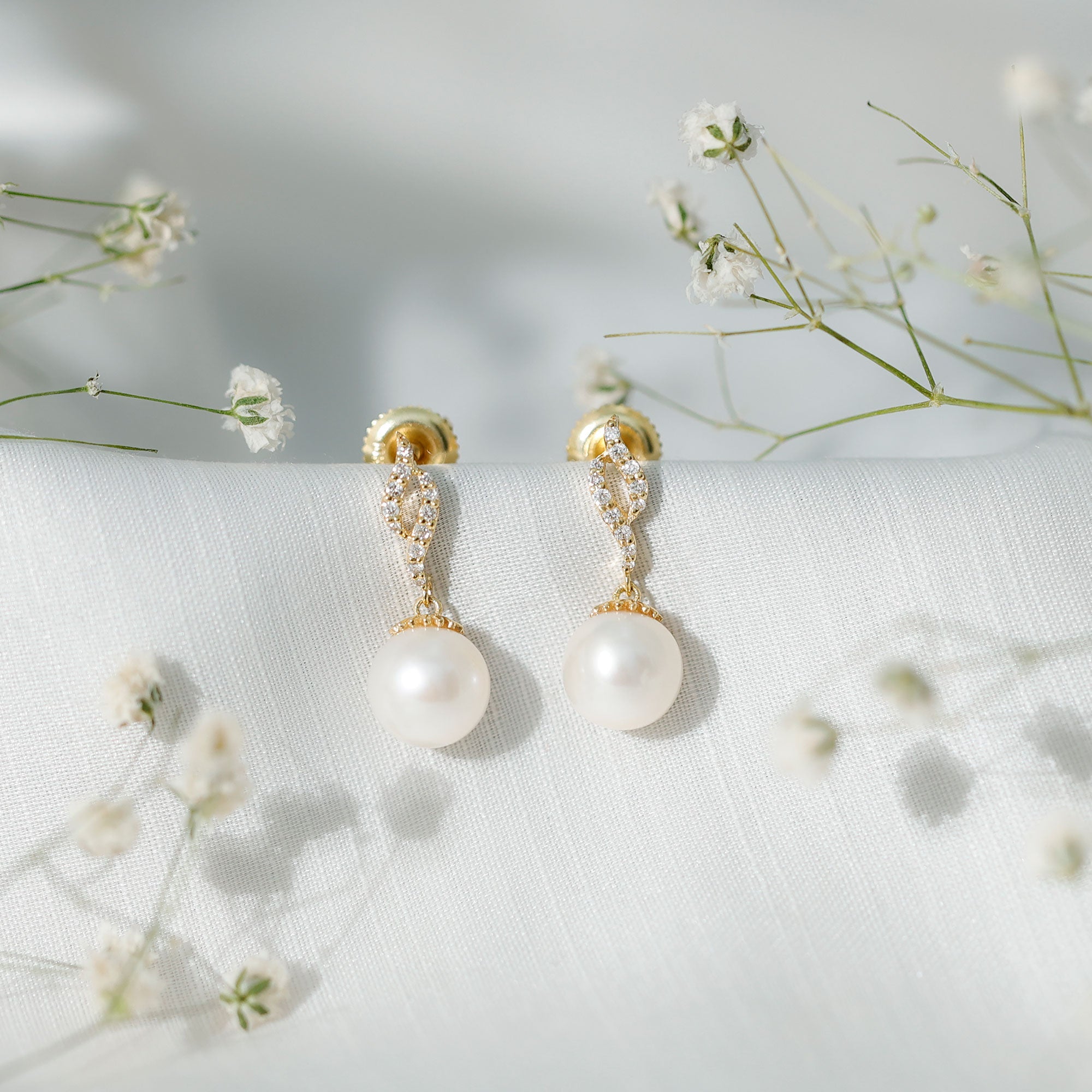 14.9 Carat Freshwater Pearl Drop Earrings with Diamond Accents