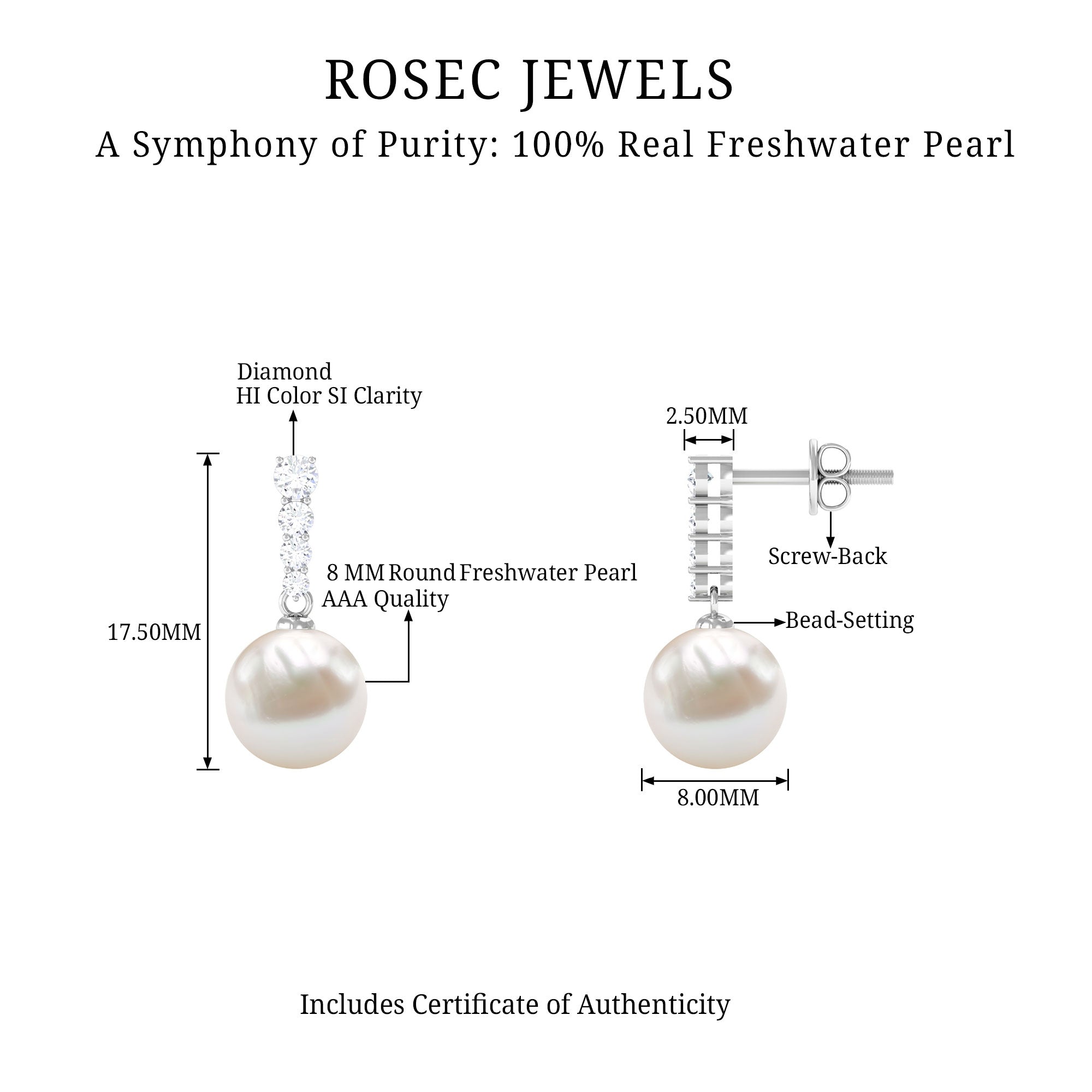 14.9 Carat Freshwater Pearl Drop Earrings with Diamond