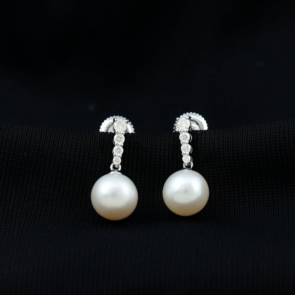 14.9 Carat Freshwater Pearl Drop Earrings with Diamond