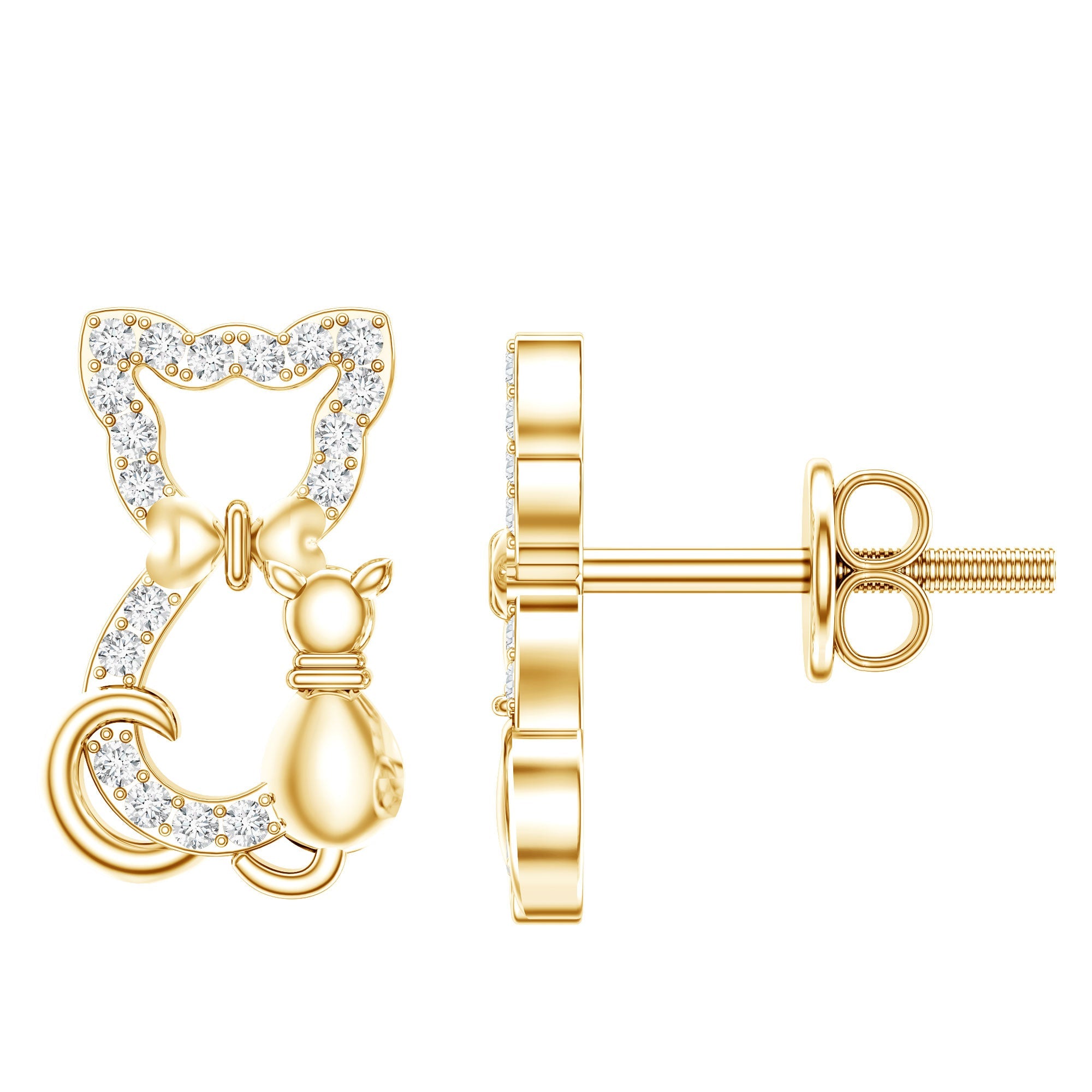 Certified Diamond Cat Stud Earrings | Earrings | Wiccan Center