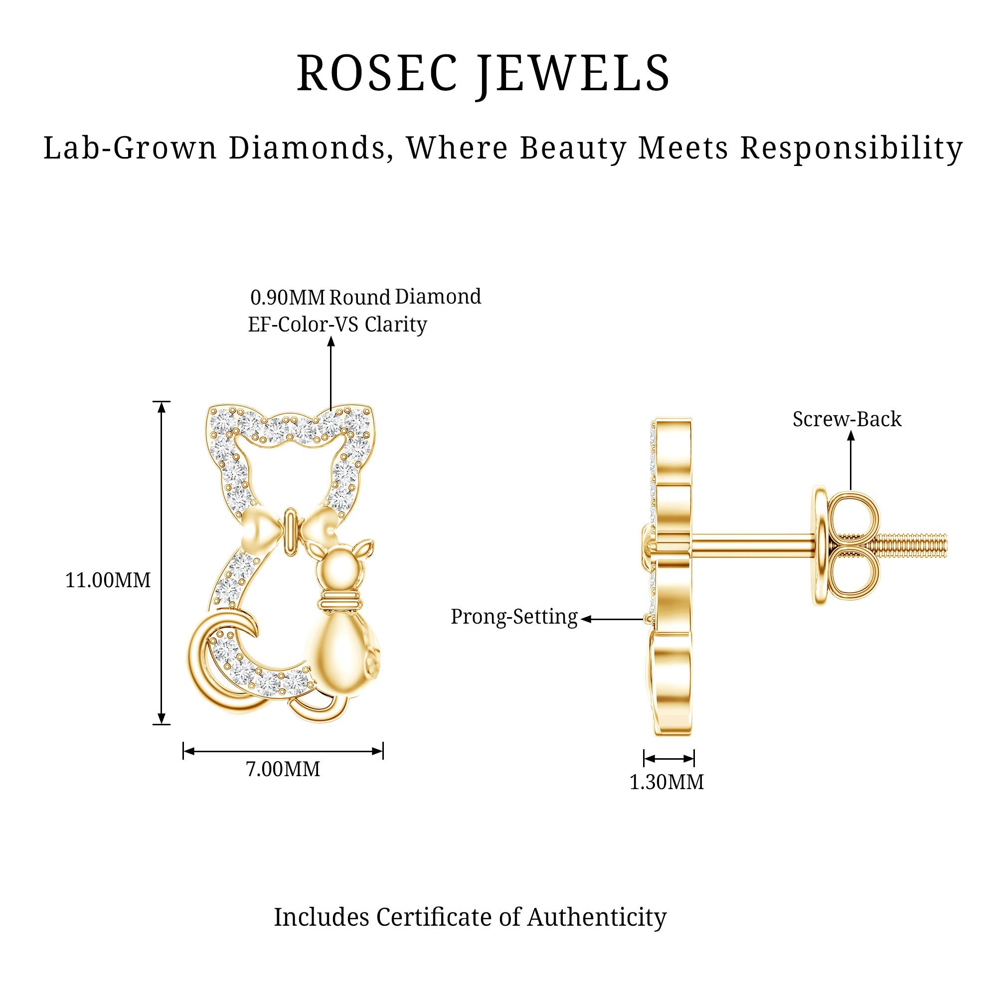 Certified Diamond Cat Stud Earrings