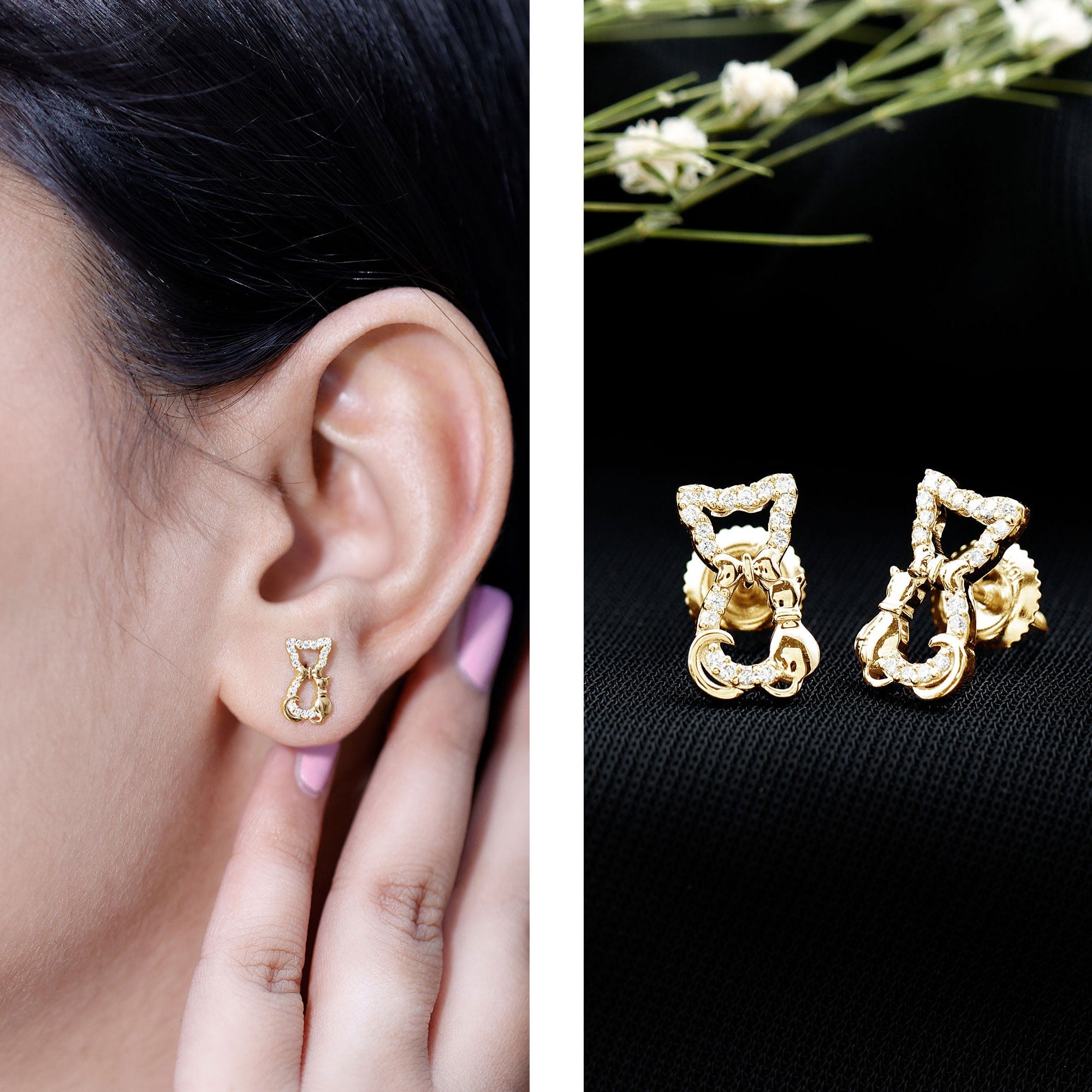 Certified Diamond Cat Stud Earrings