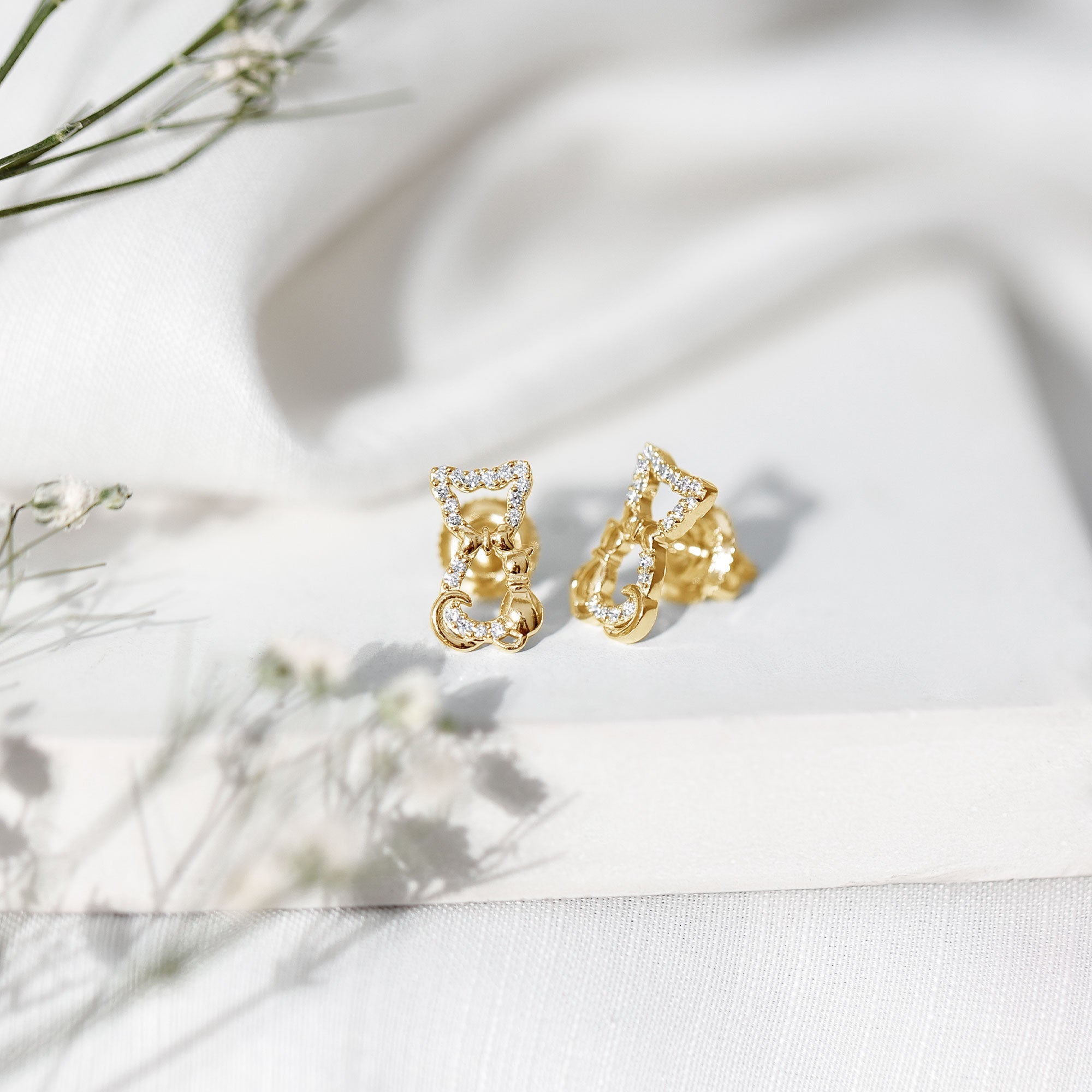 Certified Diamond Cat Stud Earrings