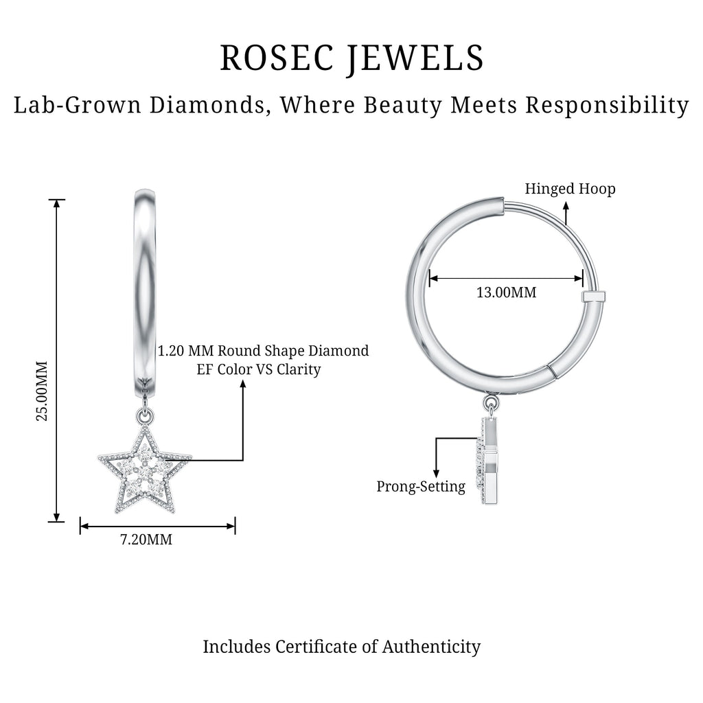 Diamond Star Drop Hoop Earrings