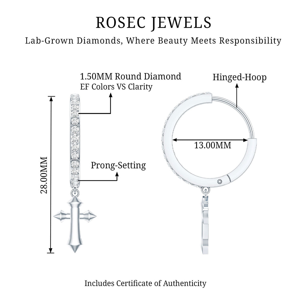 Certified Diamond Cross Drop Hoop Earrings