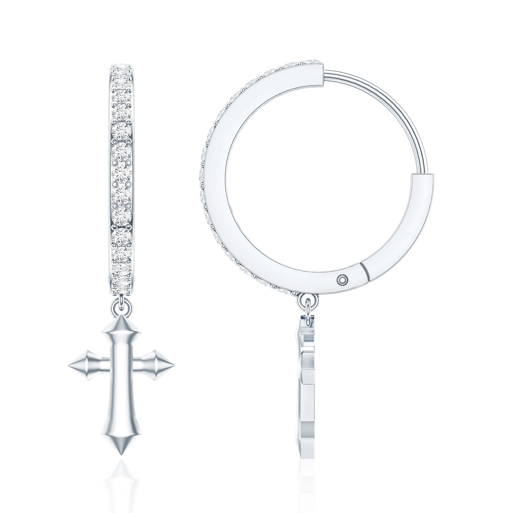Certified Diamond Cross Drop Hoop Earrings