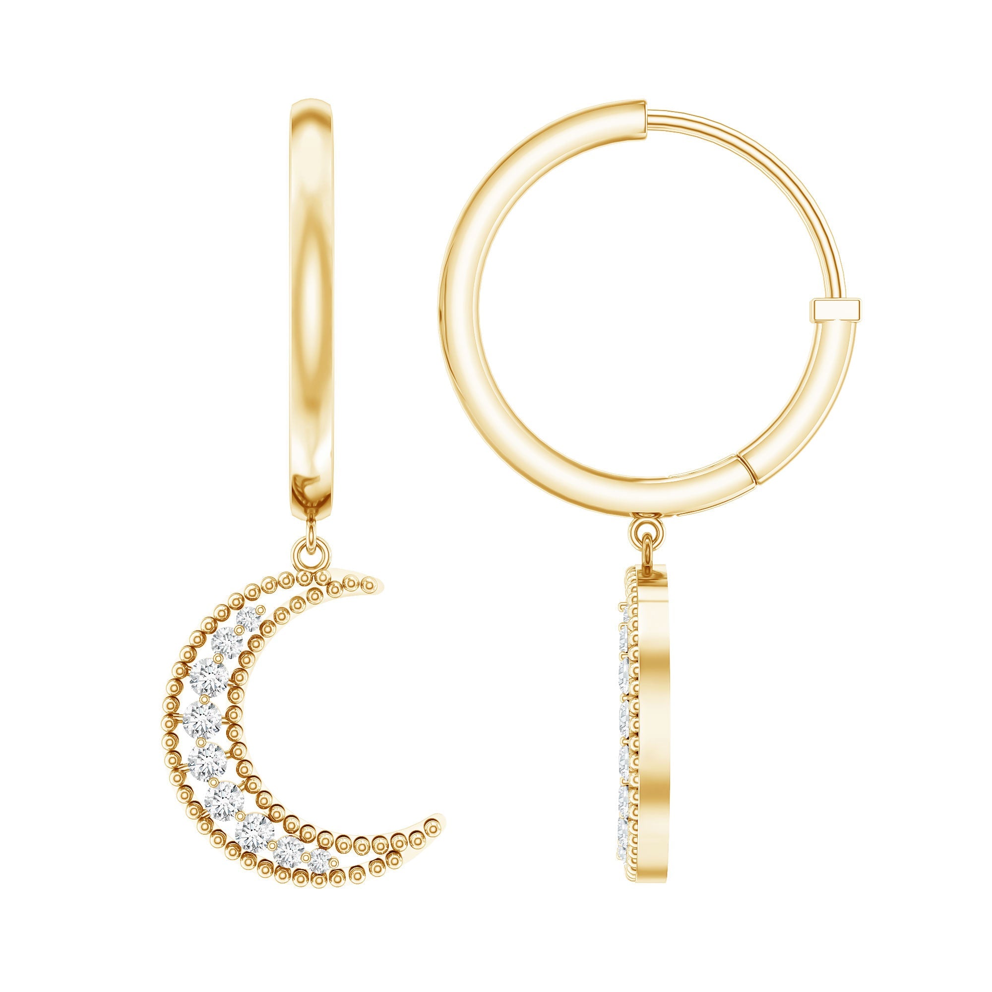 Certified Diamond Moon Drop Hoop Earrings