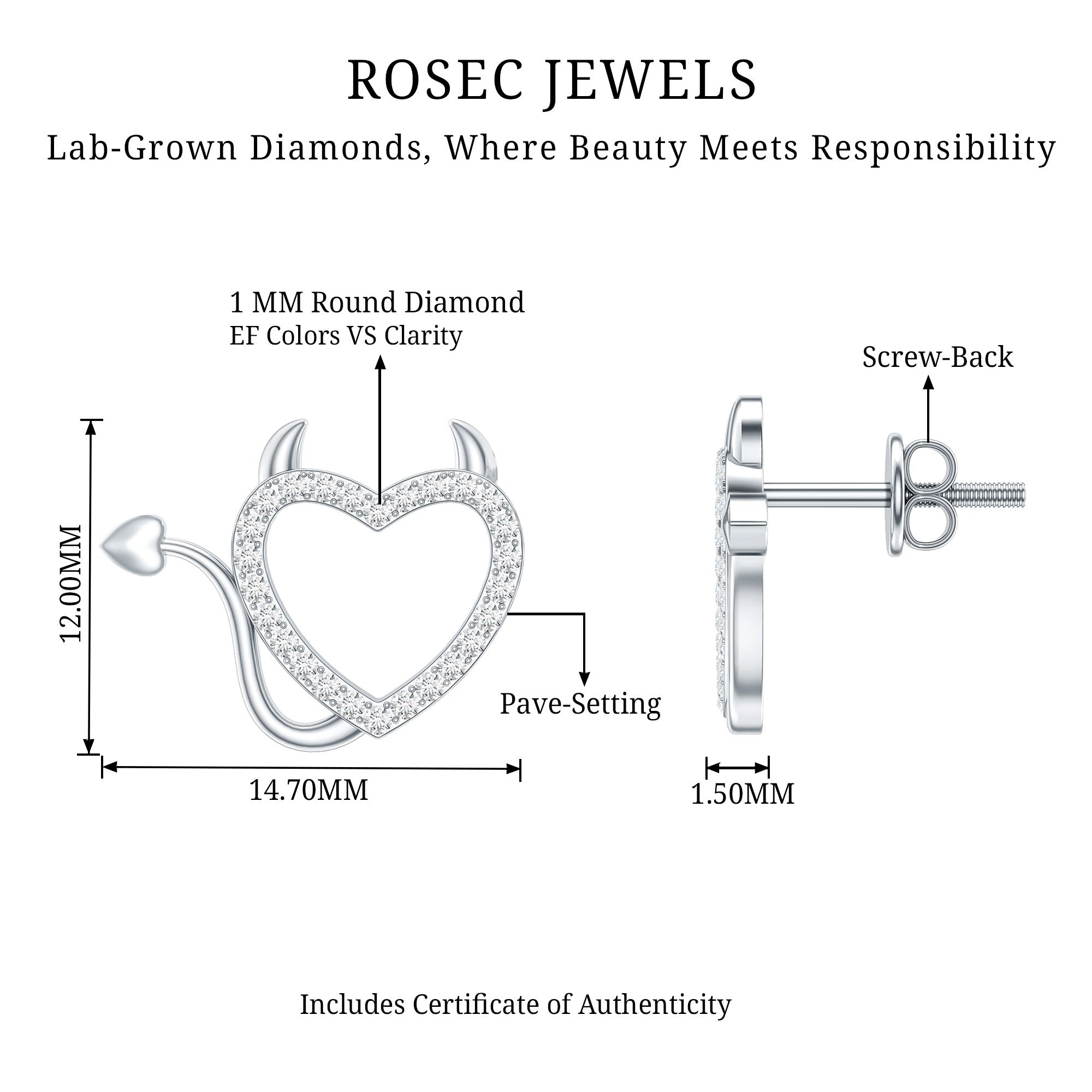 Round Diamond Devil Heart Earrings