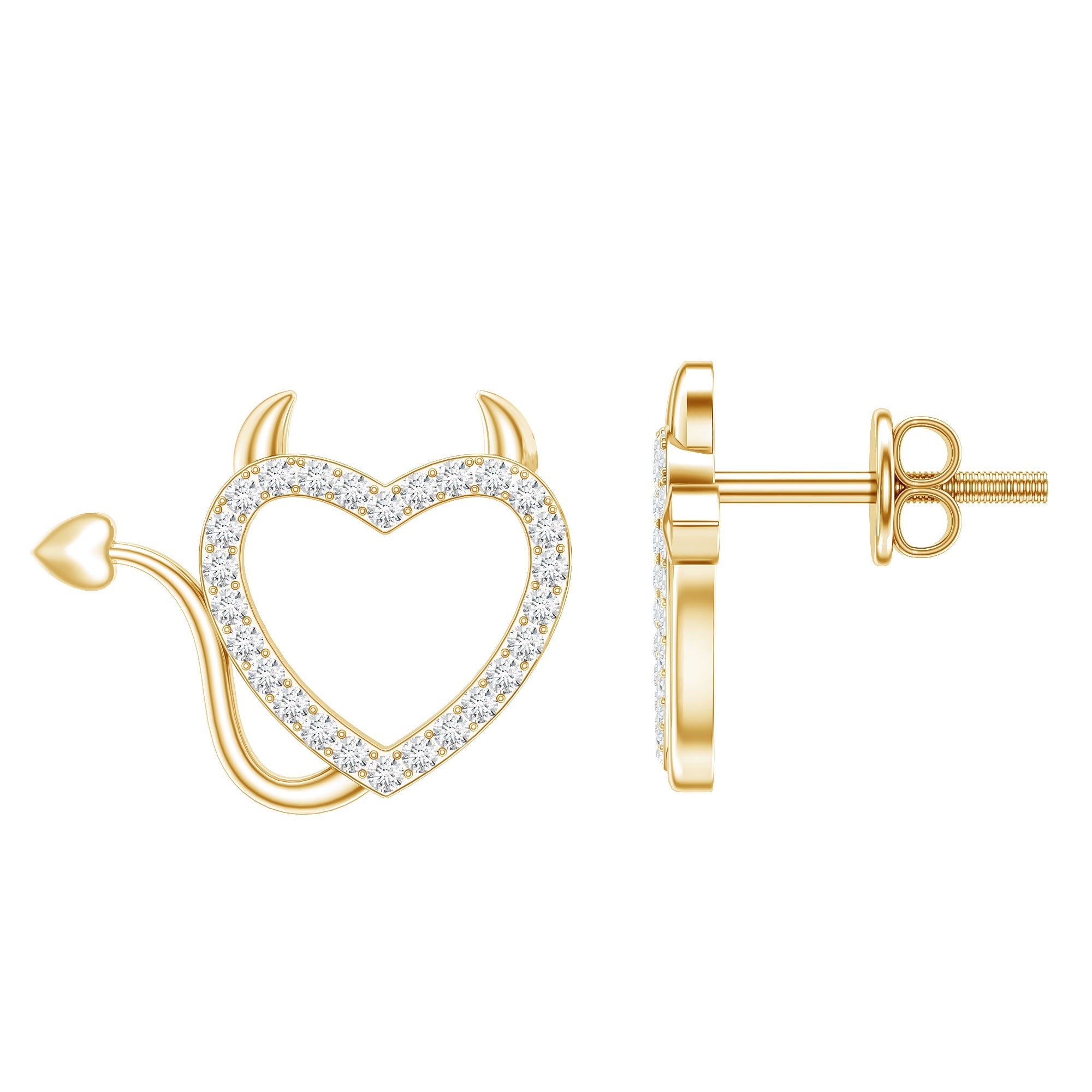 Round Diamond Devil Heart Earrings | Earrings | Wiccan Center