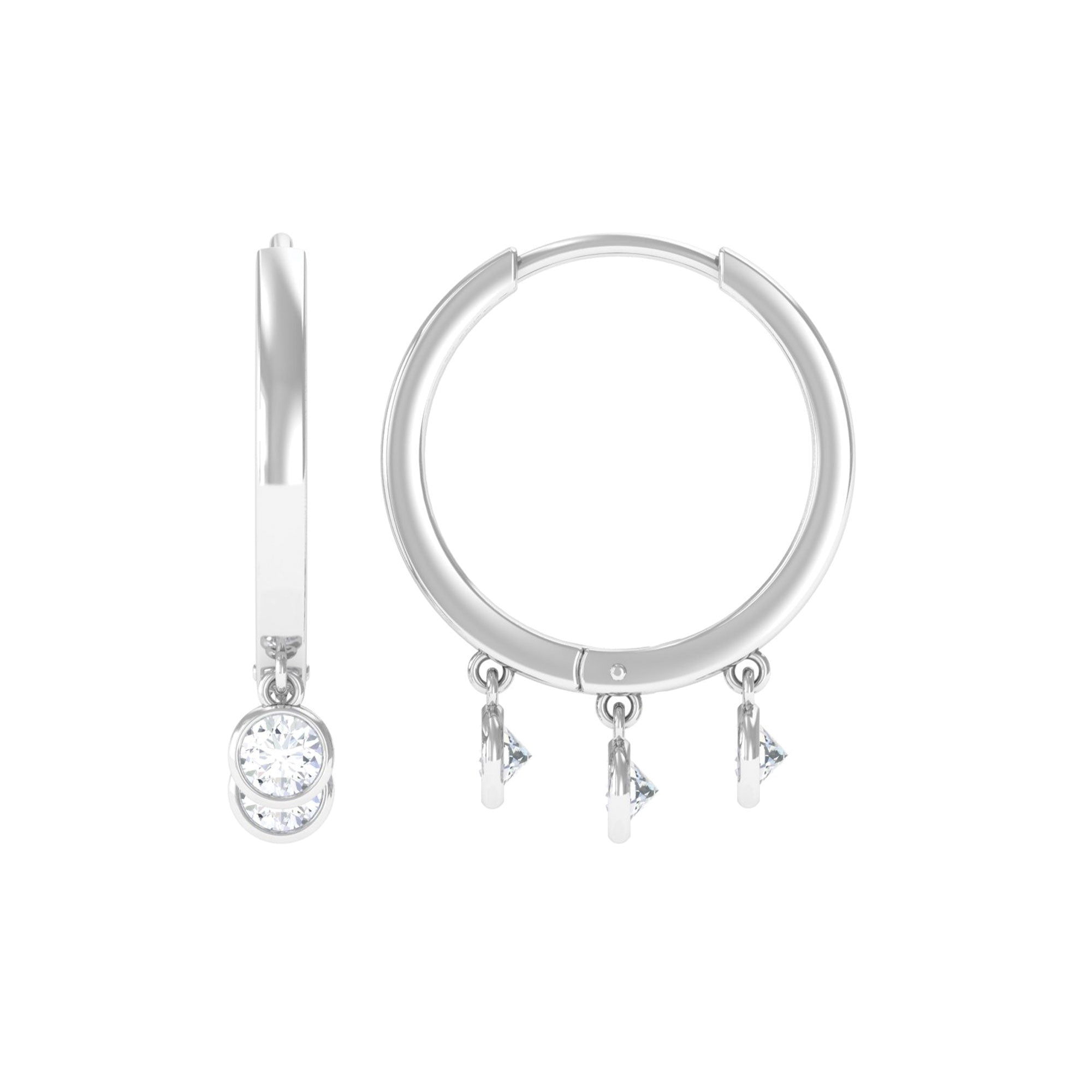 Natural 3 Stone Diamond Drop Hoop Earrings | Earrings | Wiccan Center